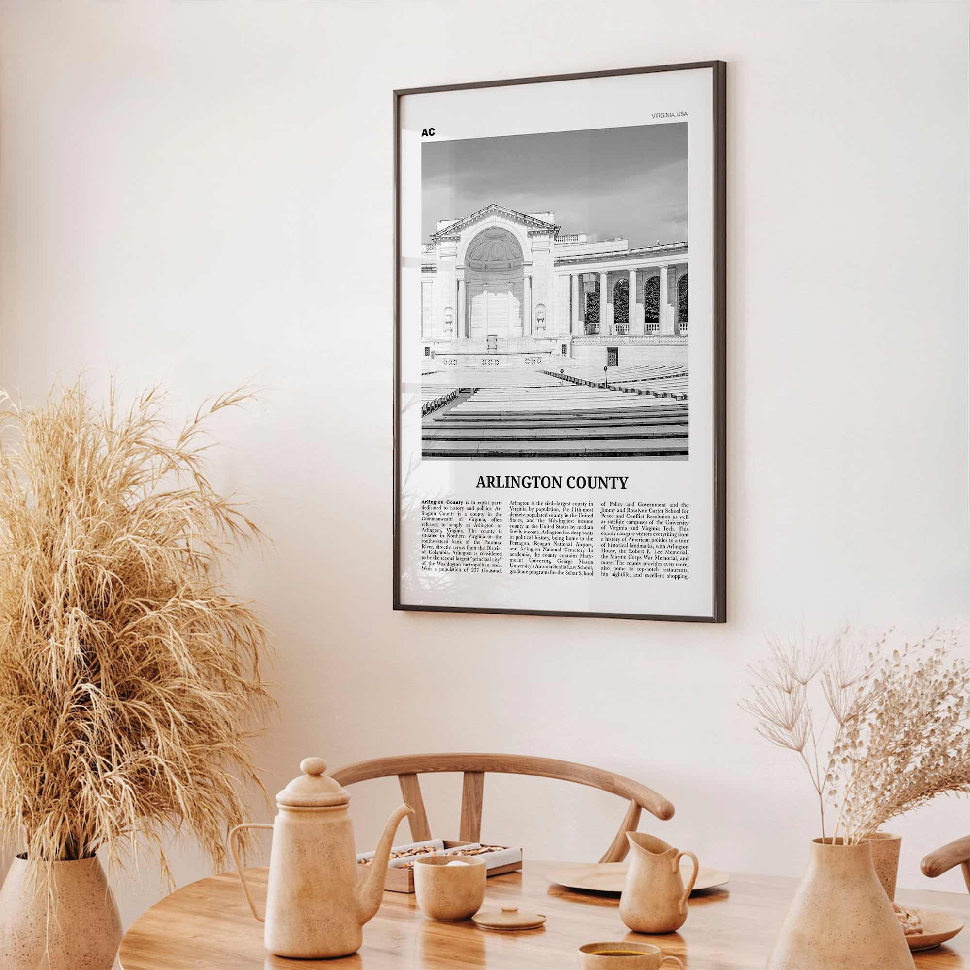Arlington County Print Black and White Virginia No 2, Arlington County Wall Art, Arlington County Poster, Virginia, USA, United States