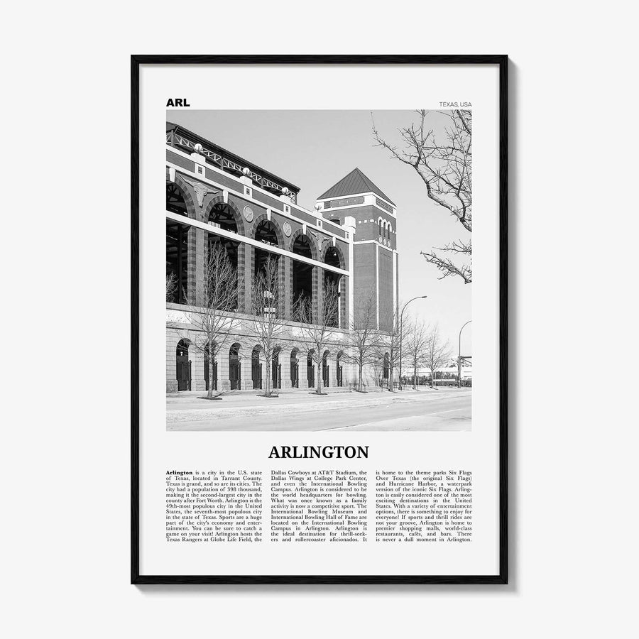 Arlington Print Black and White Texas, Arlington Wall Art, Arlington Poster, Arlington Photo, Arlington Wall Décor, Texas, United States