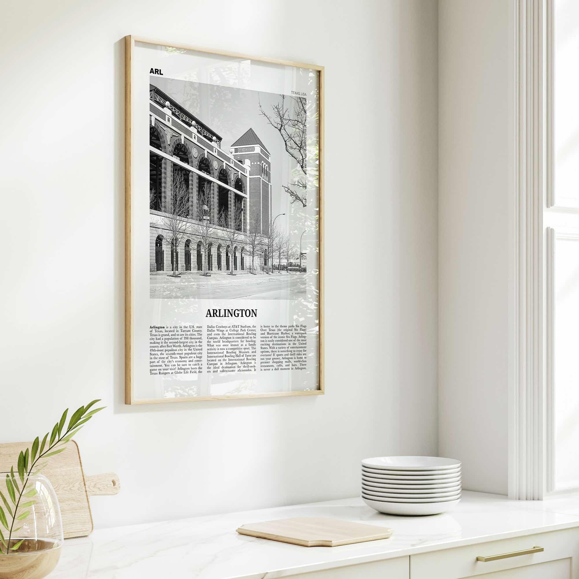 Arlington Print Black and White Texas, Arlington Wall Art, Arlington Poster, Arlington Photo, Arlington Wall Décor, Texas, United States