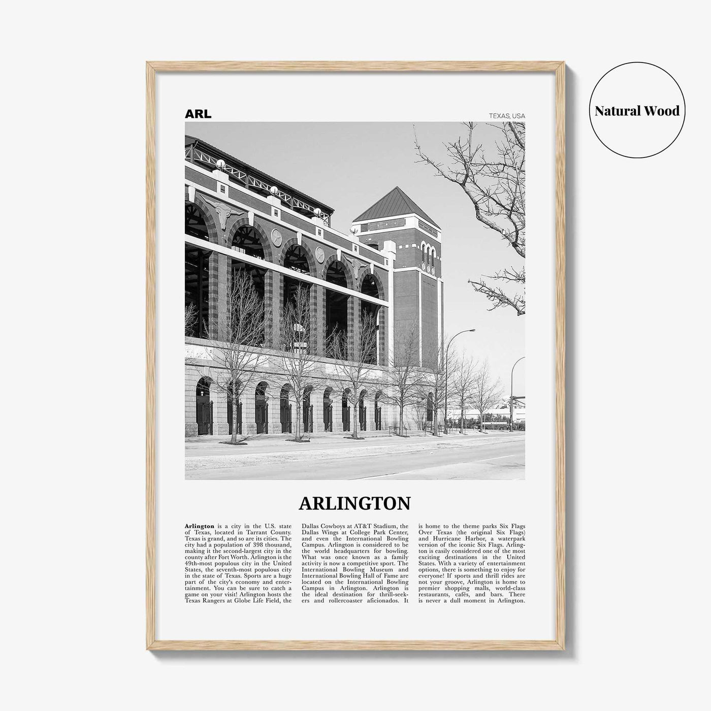 Arlington Print Black and White Texas, Arlington Wall Art, Arlington Poster, Arlington Photo, Arlington Wall Décor, Texas, United States