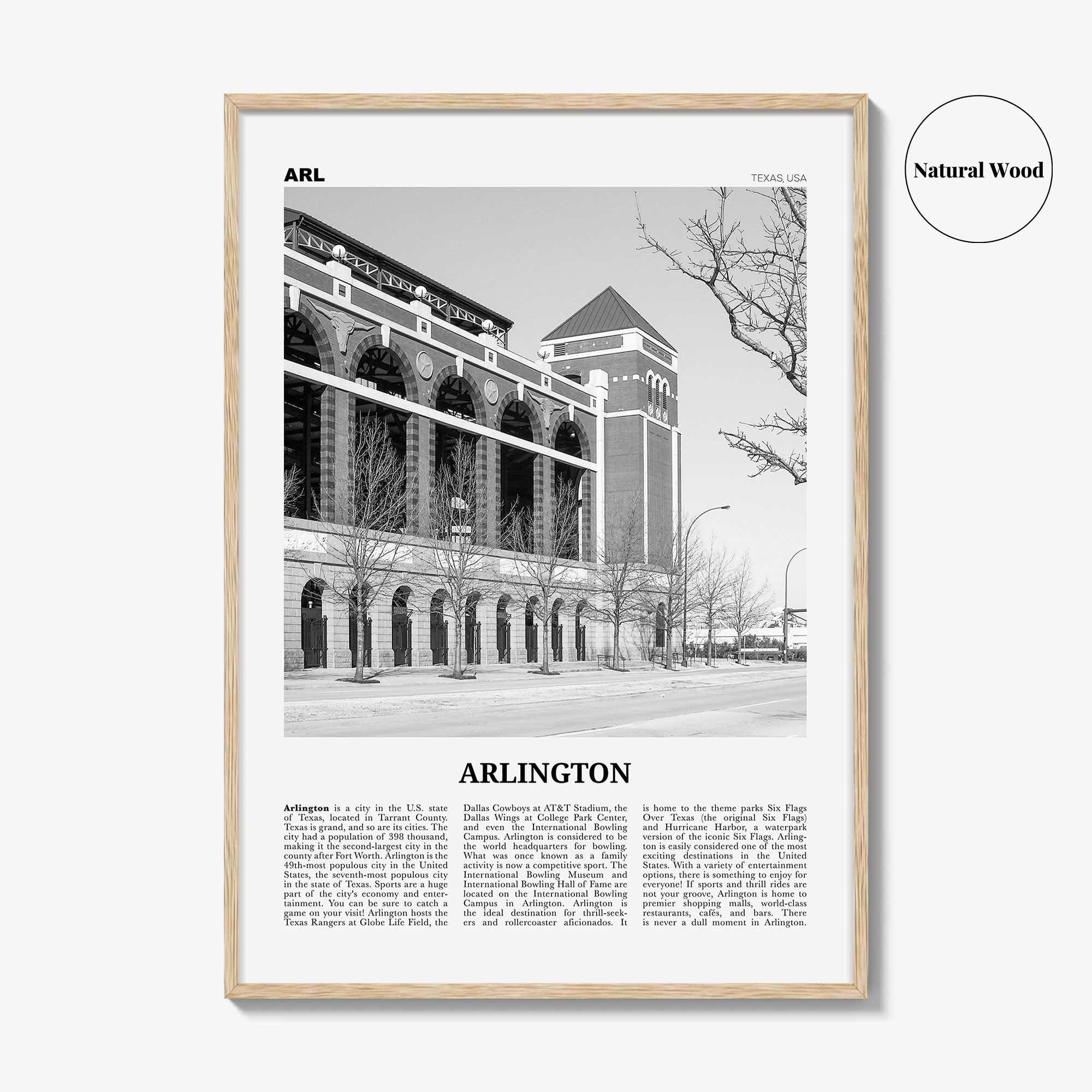 Arlington Print Black and White Texas, Arlington Wall Art, Arlington Poster, Arlington Photo, Arlington Wall Décor, Texas, United States