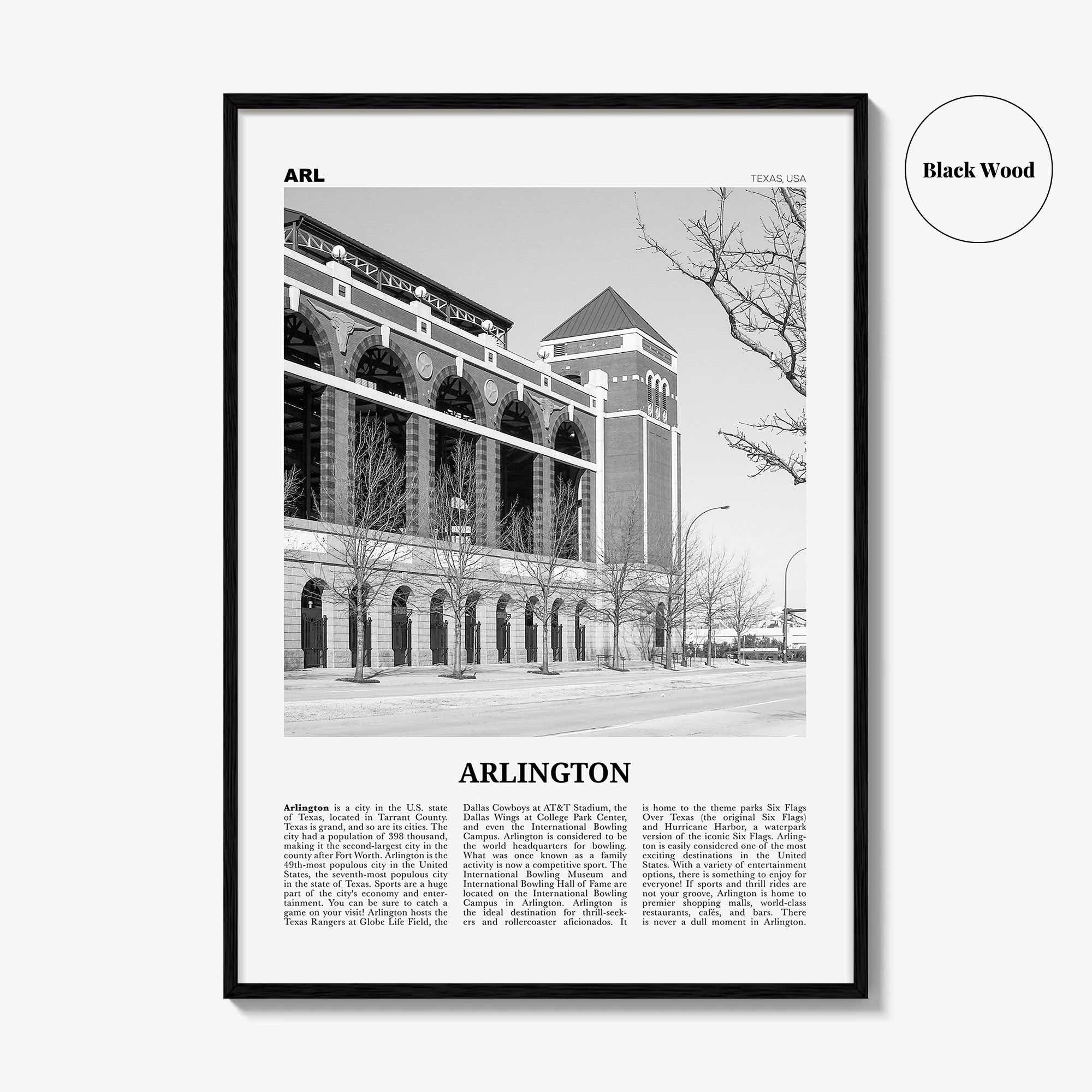 Arlington Print Black and White Texas, Arlington Wall Art, Arlington Poster, Arlington Photo, Arlington Wall Décor, Texas, United States