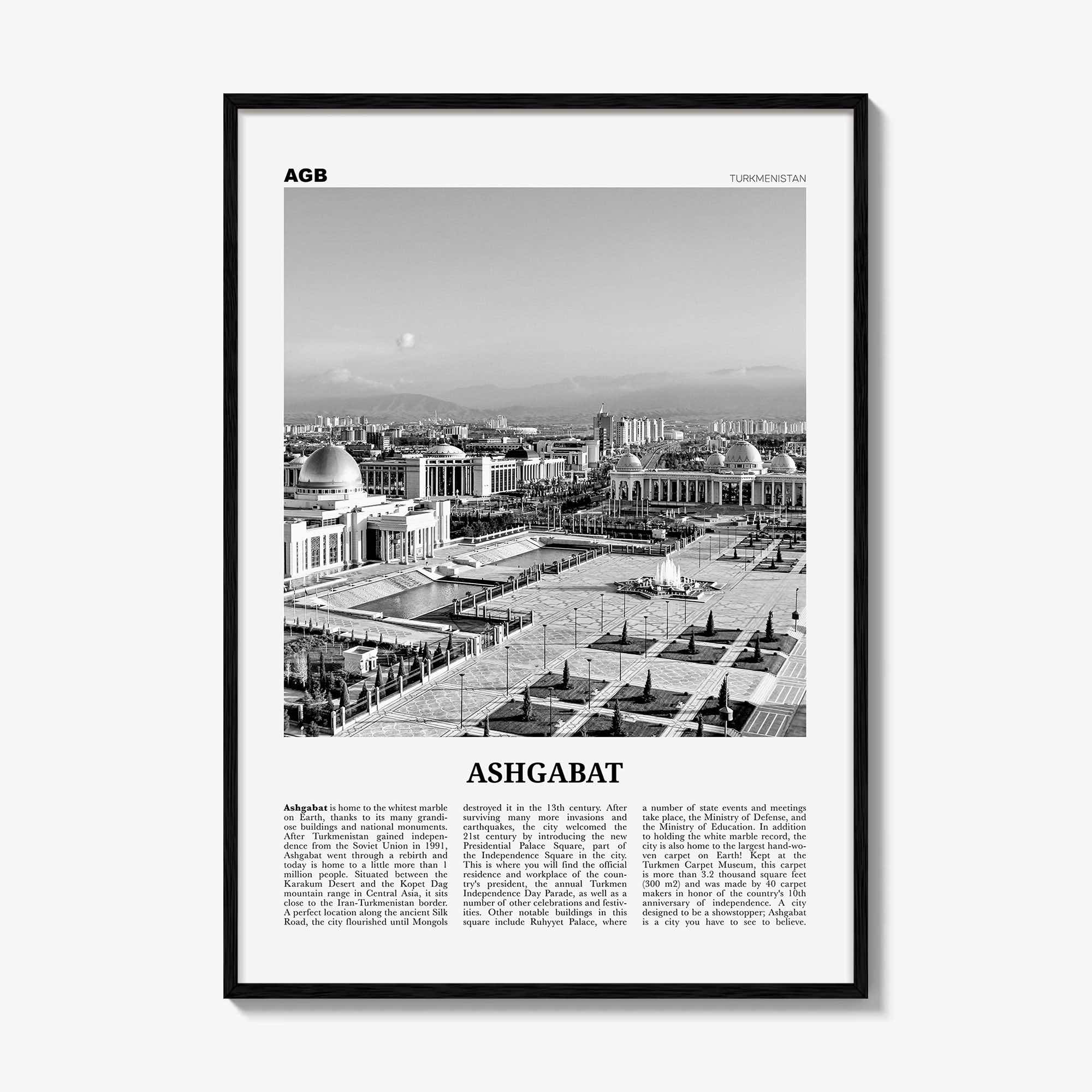 Ashgabat Print Black and White, Ashgabat Wall Art, Ashgabat Poster, Ashgabat Photo, Ashgabat Wall Décor, Turkmenistan, Aşgabat, Ашхабад,