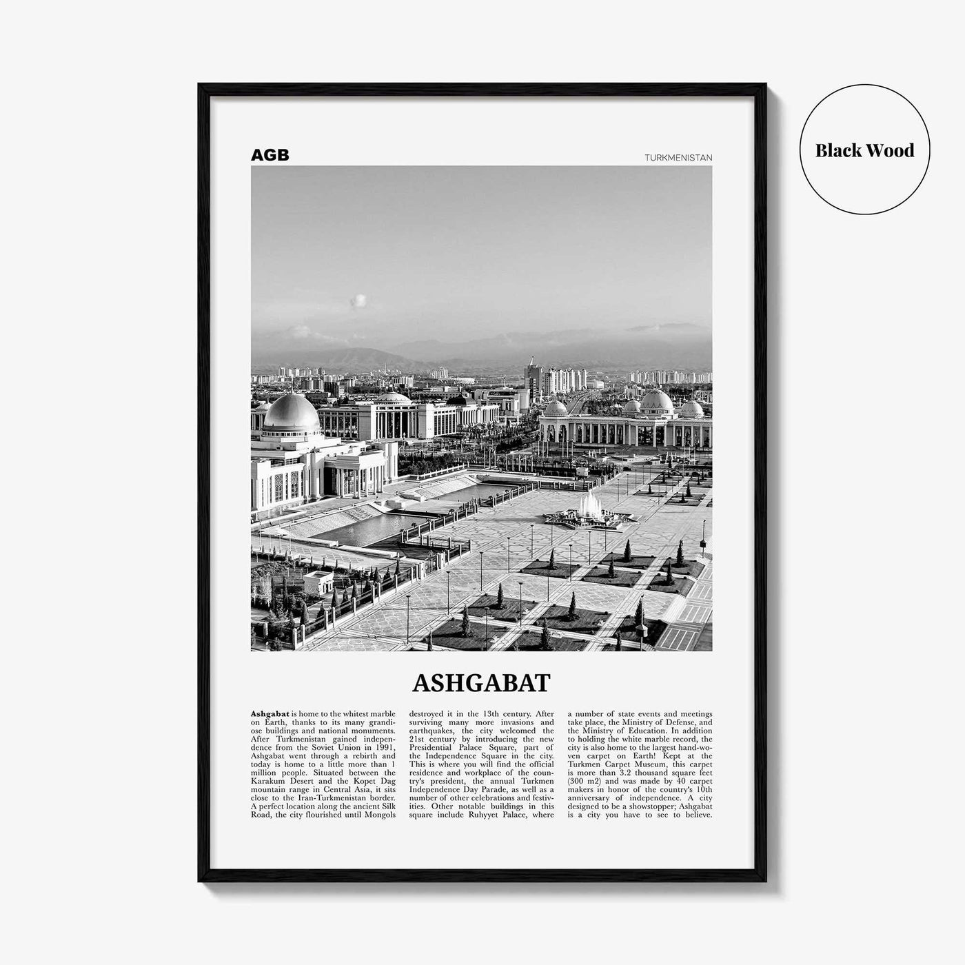 Ashgabat Print Black and White, Ashgabat Wall Art, Ashgabat Poster, Ashgabat Photo, Ashgabat Wall Décor, Turkmenistan, Aşgabat, Ашхабад,