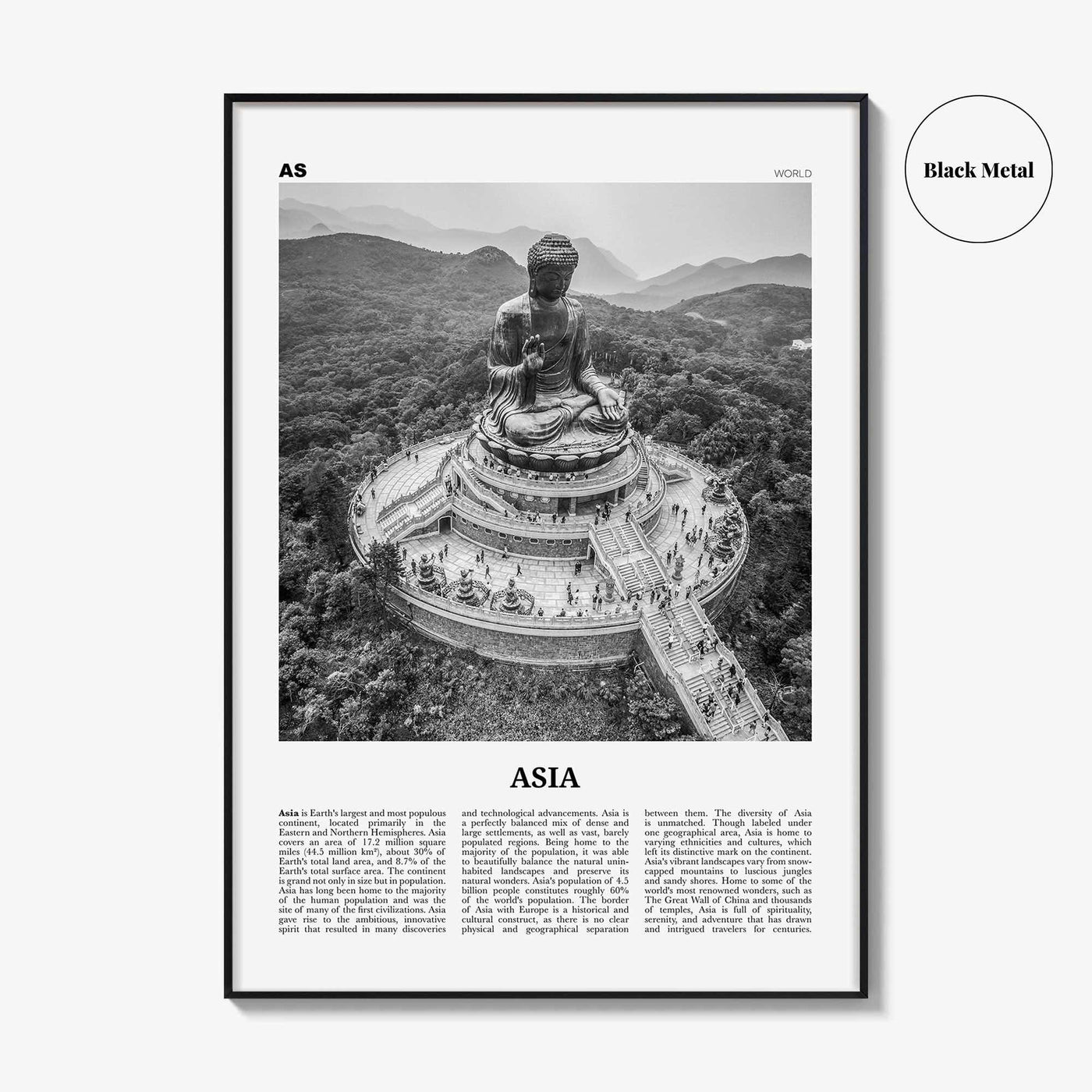 Asia Print Black and White, Asia Wall Art, Asia Poster, Asia Photo, Asia Wall Decor, Continent Art Print