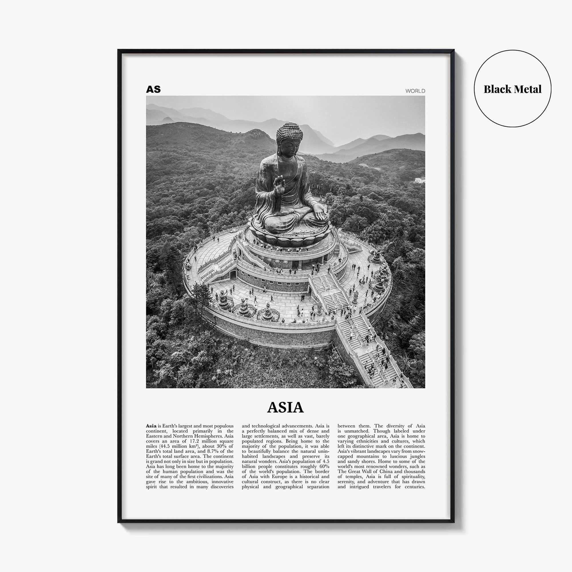 Asia Print Black and White, Asia Wall Art, Asia Poster, Asia Photo, Asia Wall Decor, Continent Art Print