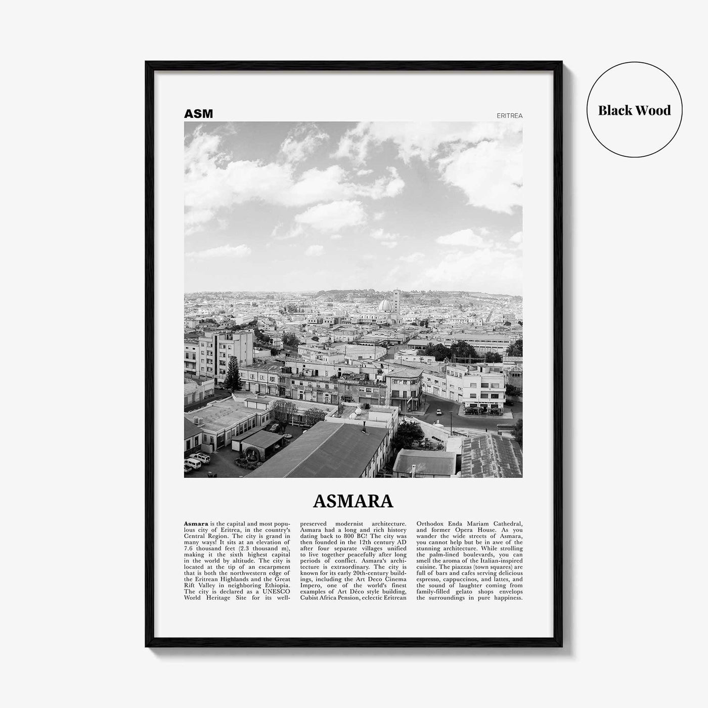 Asmara Print Black and White, Asmara Wall Art, Asmara Poster, Asmara Photo, Asmara Wall Décor, ኣስመራ, Eritrea, Asmera