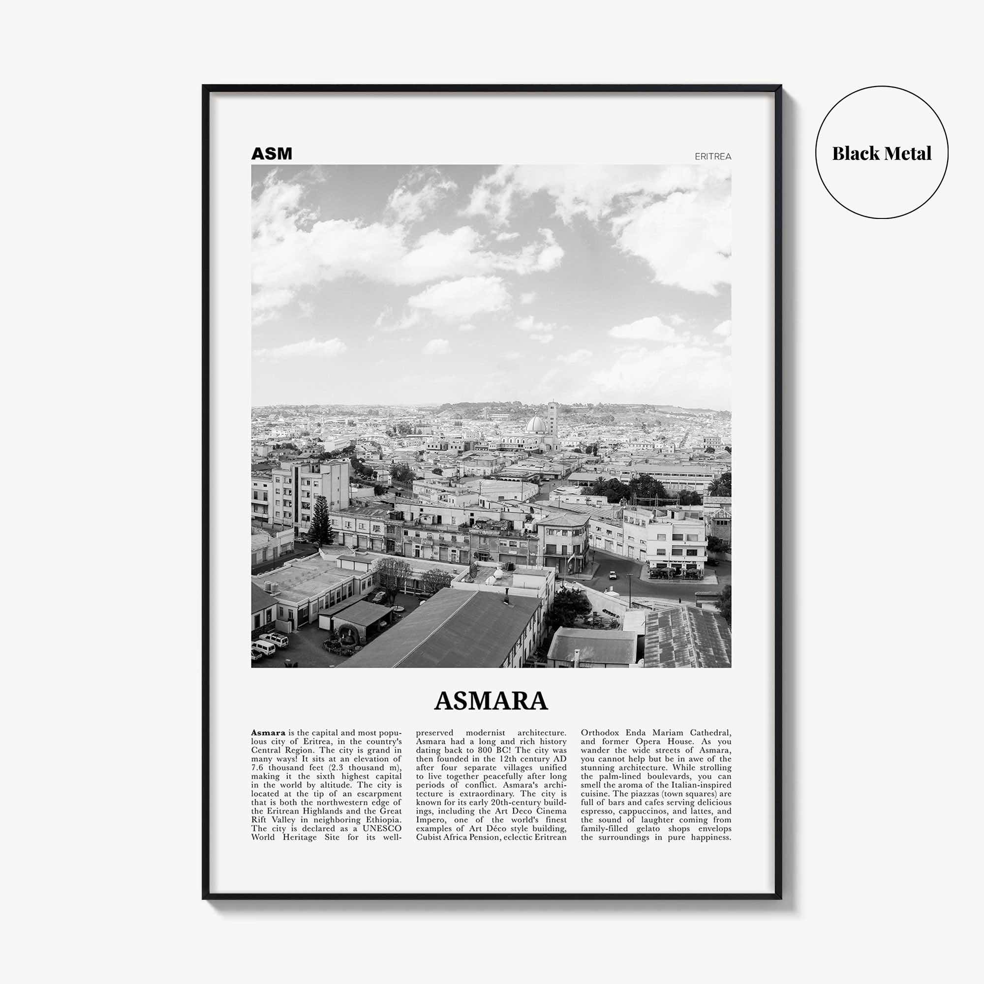 Asmara Print Black and White, Asmara Wall Art, Asmara Poster, Asmara Photo, Asmara Wall Décor, ኣስመራ, Eritrea, Asmera