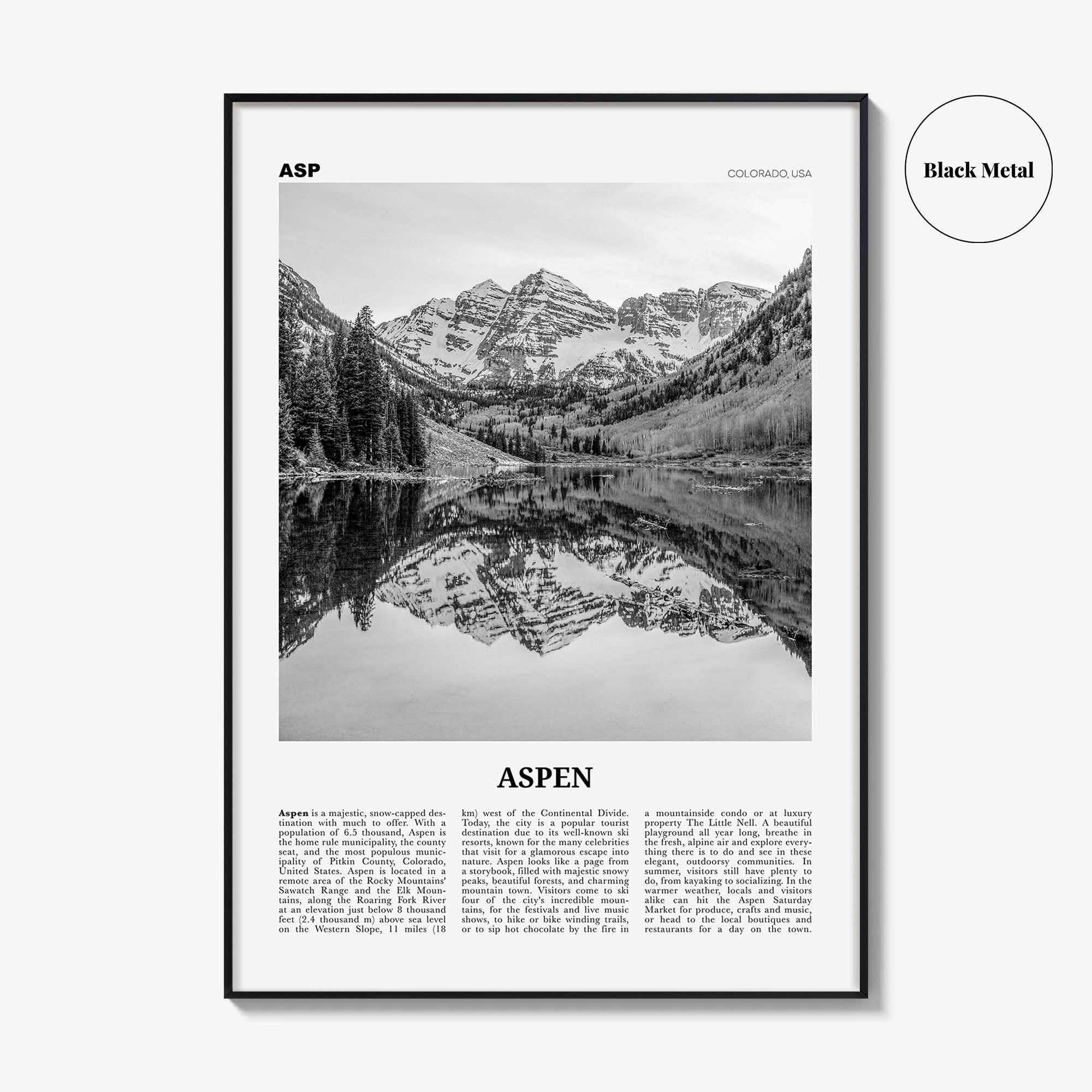 Aspen Print Black and White, Aspen Wall Art, Aspen Poster, Aspen Photo, Aspen Wall Decor, Colorado, USA, United States, North America