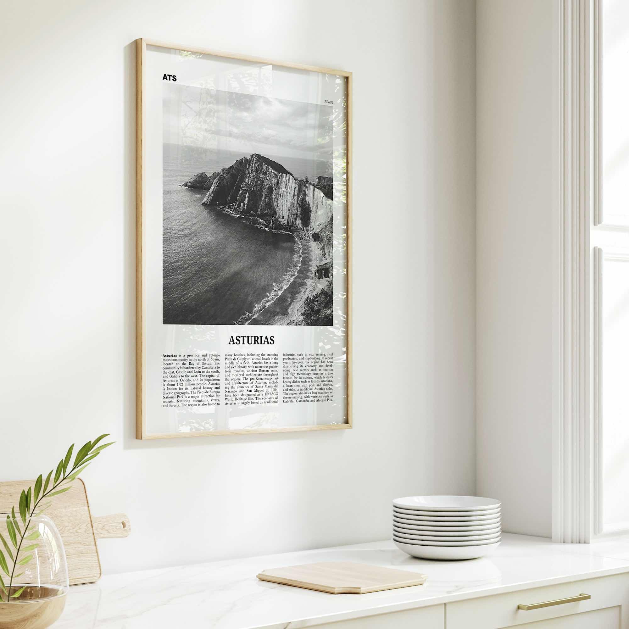 Asturias Print Black and White, Asturias Wall Art, Asturias Poster, Asturias Photo, Asturias Wall Décor, Asturias Map, Spain