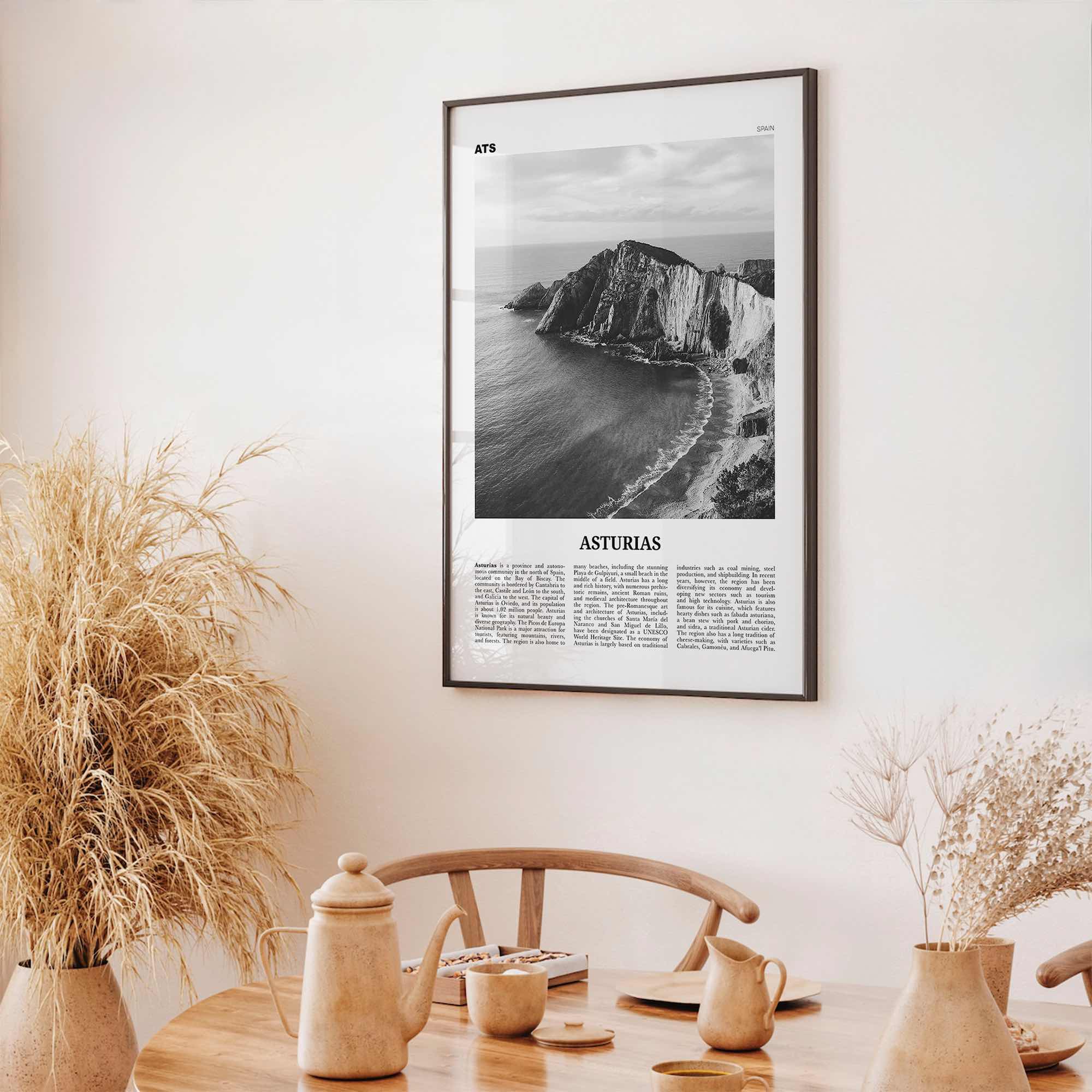 Asturias Print Black and White, Asturias Wall Art, Asturias Poster, Asturias Photo, Asturias Wall Décor, Asturias Map, Spain