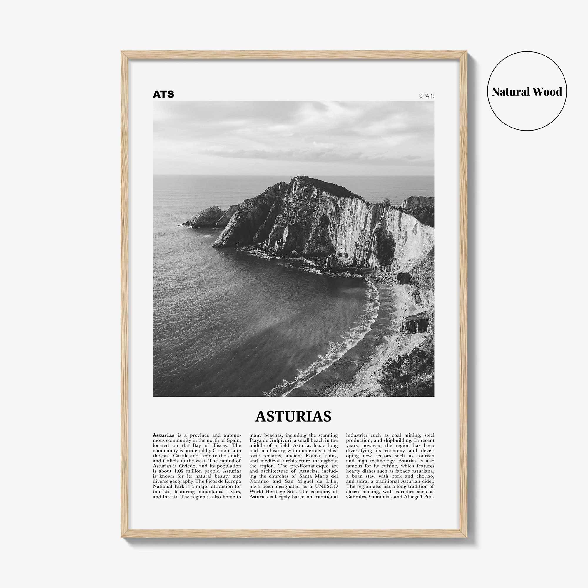 Asturias Print Black and White, Asturias Wall Art, Asturias Poster, Asturias Photo, Asturias Wall Décor, Asturias Map, Spain