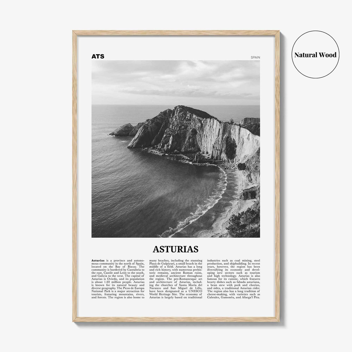 Asturias Print Black and White, Asturias Wall Art, Asturias Poster, Asturias Photo, Asturias Wall Décor, Asturias Map, Spain