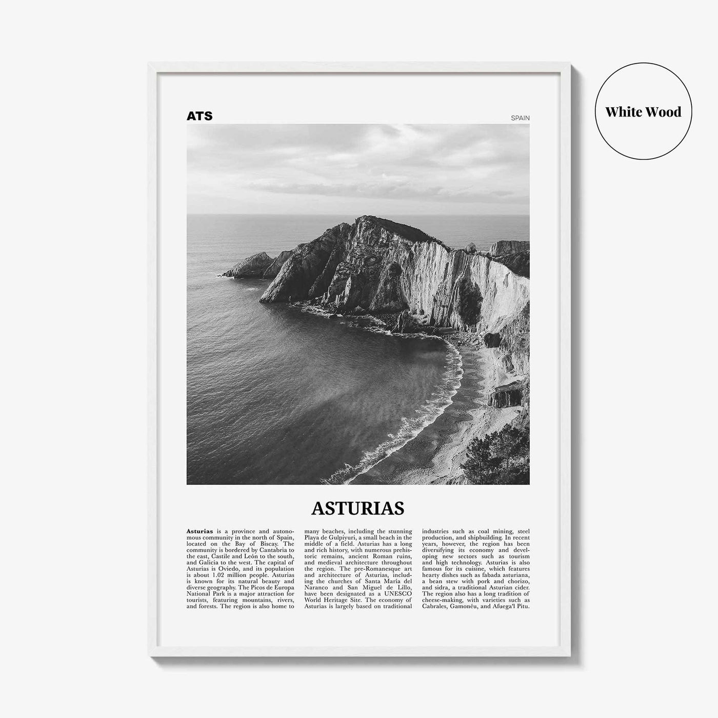Asturias Print Black and White, Asturias Wall Art, Asturias Poster, Asturias Photo, Asturias Wall Décor, Asturias Map, Spain