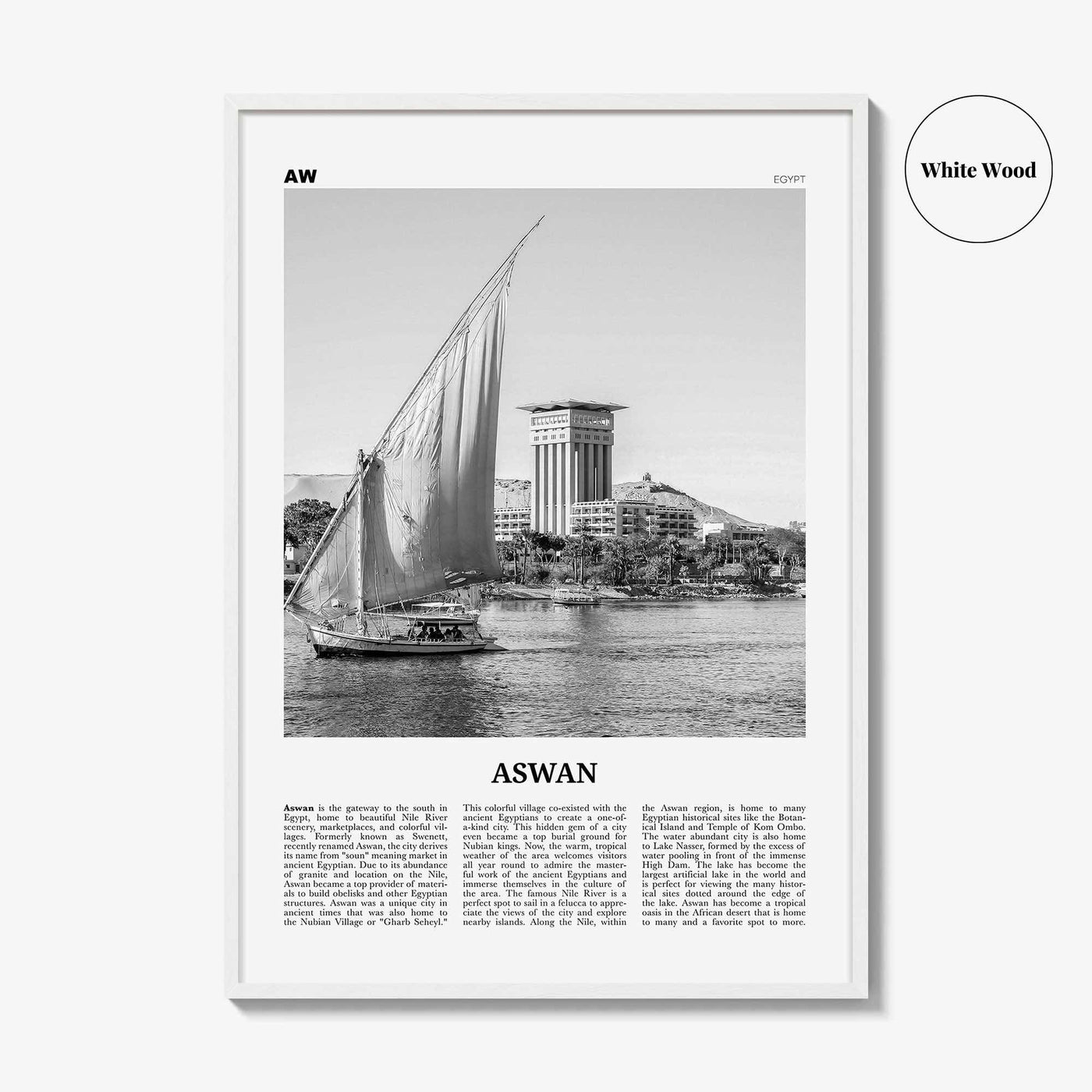 Aswan Print Black and White, Aswan Wall Art, Aswan Poster, Aswan Photo, Aswan Wall Décor, Aswan Map, Egypt