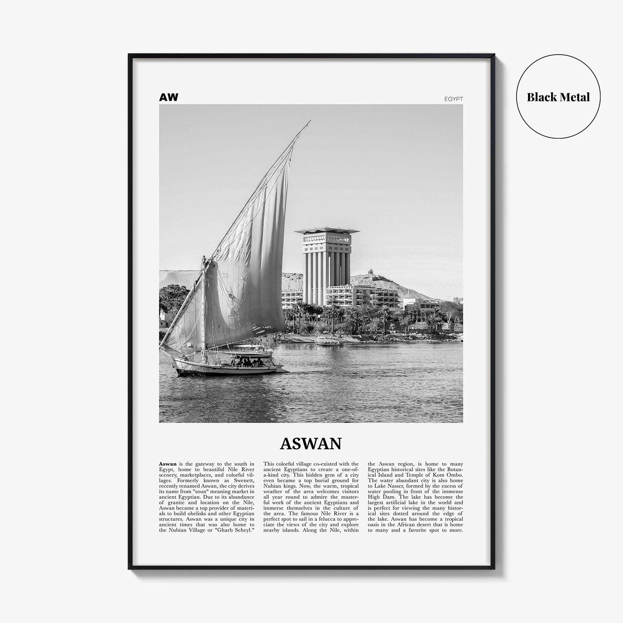 Aswan Print Black and White, Aswan Wall Art, Aswan Poster, Aswan Photo, Aswan Wall Décor, Aswan Map, Egypt