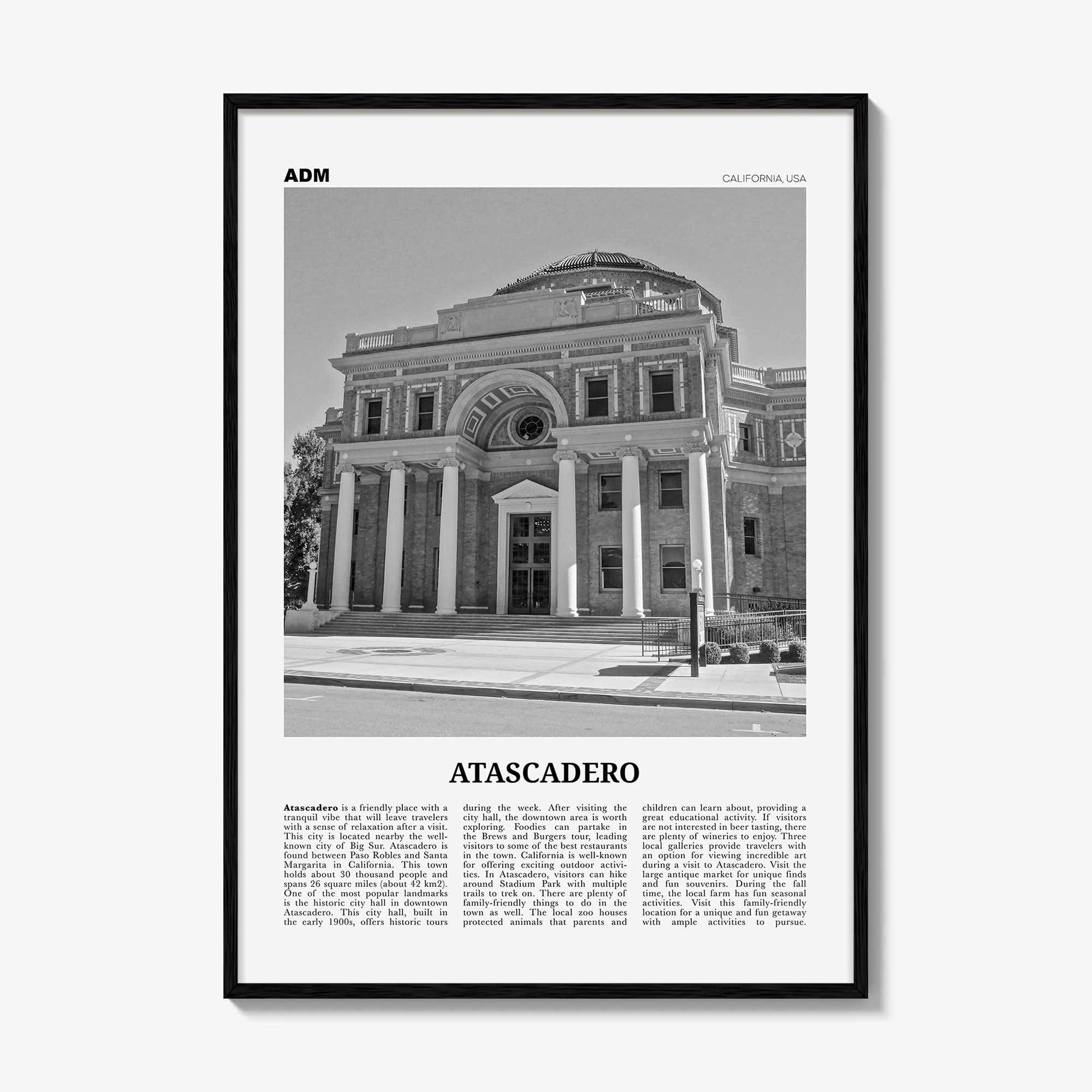 Atascadero Print Black and White, Atascadero Wall Art, Atascadero Poster, Atascadero Photo, Atascadero Décor, Atascadero Map, California USA