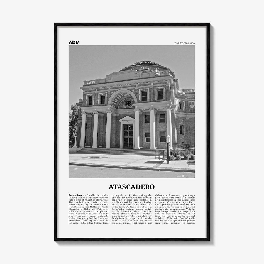 Atascadero Print Black and White, Atascadero Wall Art, Atascadero Poster, Atascadero Photo, Atascadero Décor, Atascadero Map, California USA