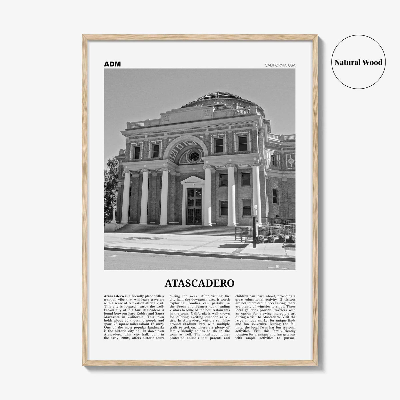 Atascadero Print Black and White, Atascadero Wall Art, Atascadero Poster, Atascadero Photo, Atascadero Décor, Atascadero Map, California USA