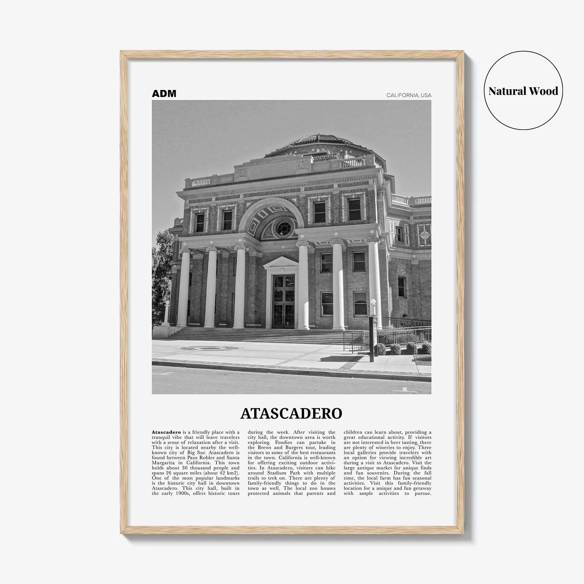 Atascadero Print Black and White, Atascadero Wall Art, Atascadero Poster, Atascadero Photo, Atascadero Décor, Atascadero Map, California USA