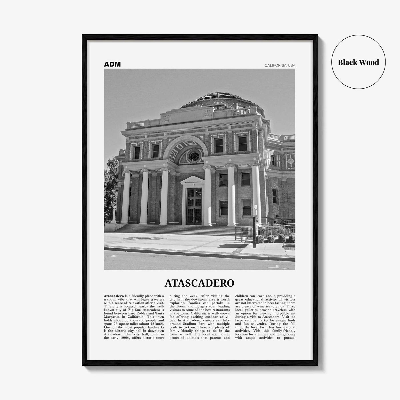 Atascadero Print Black and White, Atascadero Wall Art, Atascadero Poster, Atascadero Photo, Atascadero Décor, Atascadero Map, California USA