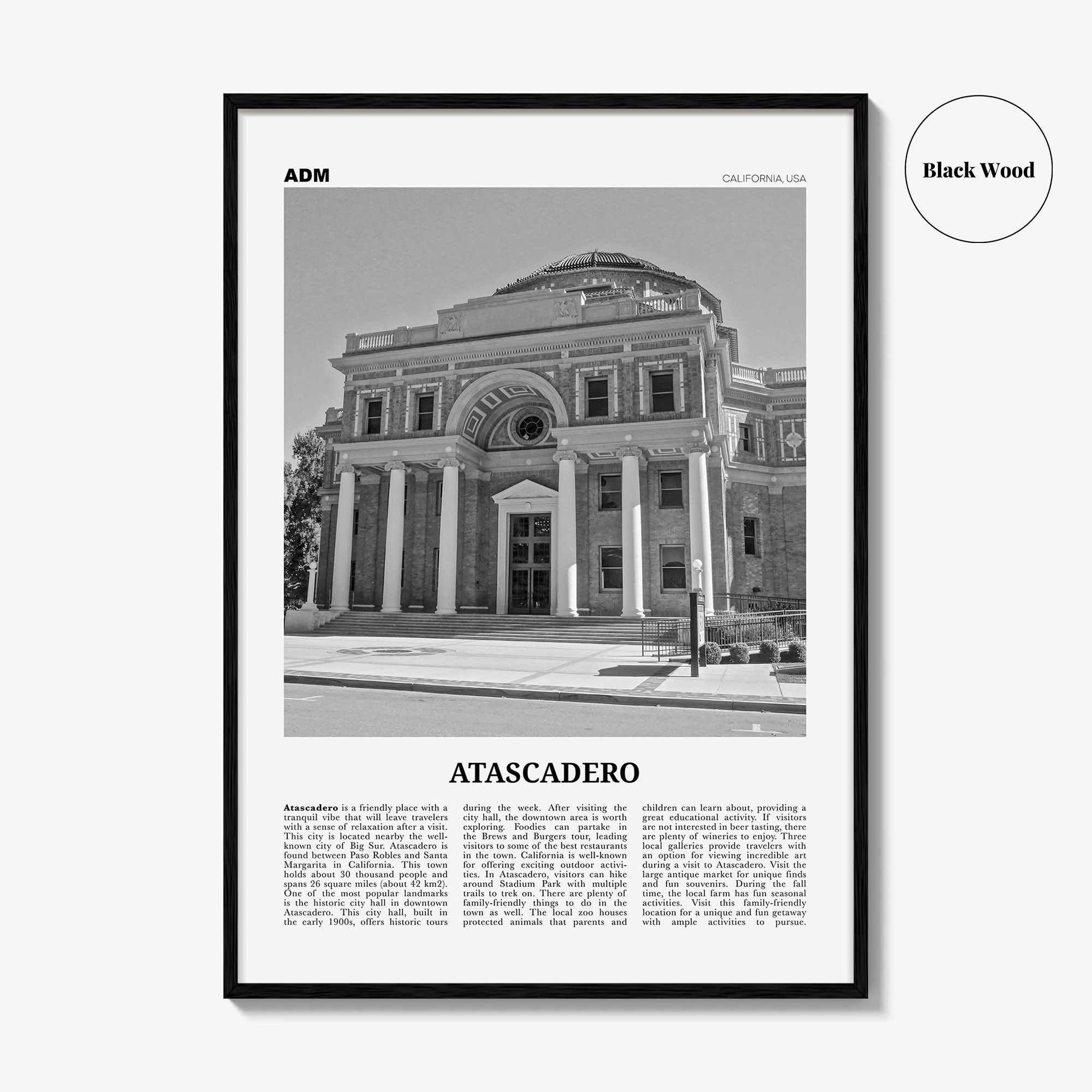 Atascadero Print Black and White, Atascadero Wall Art, Atascadero Poster, Atascadero Photo, Atascadero Décor, Atascadero Map, California USA