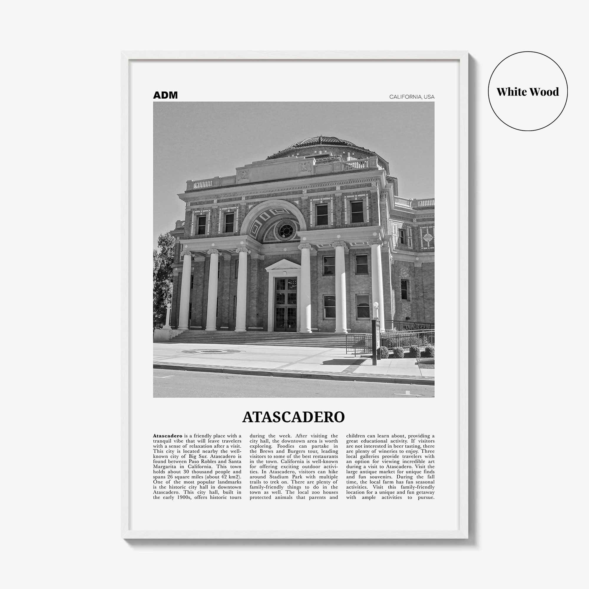 Atascadero Print Black and White, Atascadero Wall Art, Atascadero Poster, Atascadero Photo, Atascadero Décor, Atascadero Map, California USA