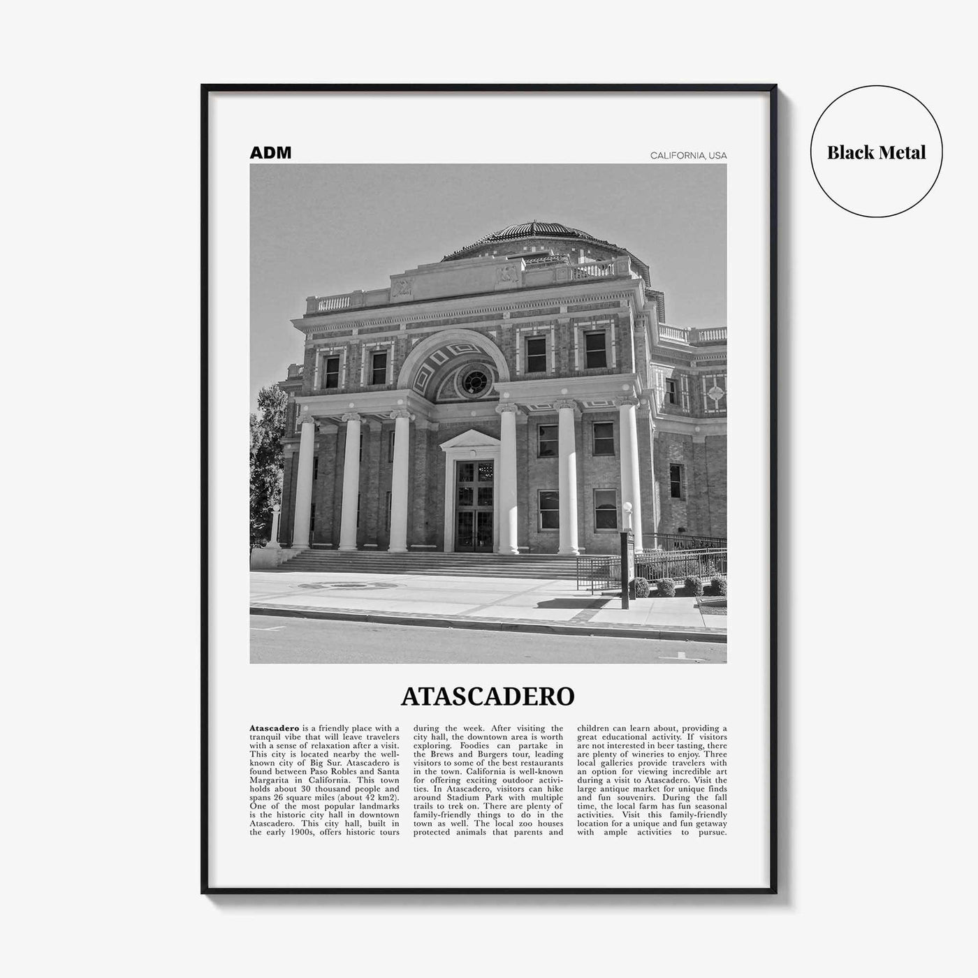 Atascadero Print Black and White, Atascadero Wall Art, Atascadero Poster, Atascadero Photo, Atascadero Décor, Atascadero Map, California USA