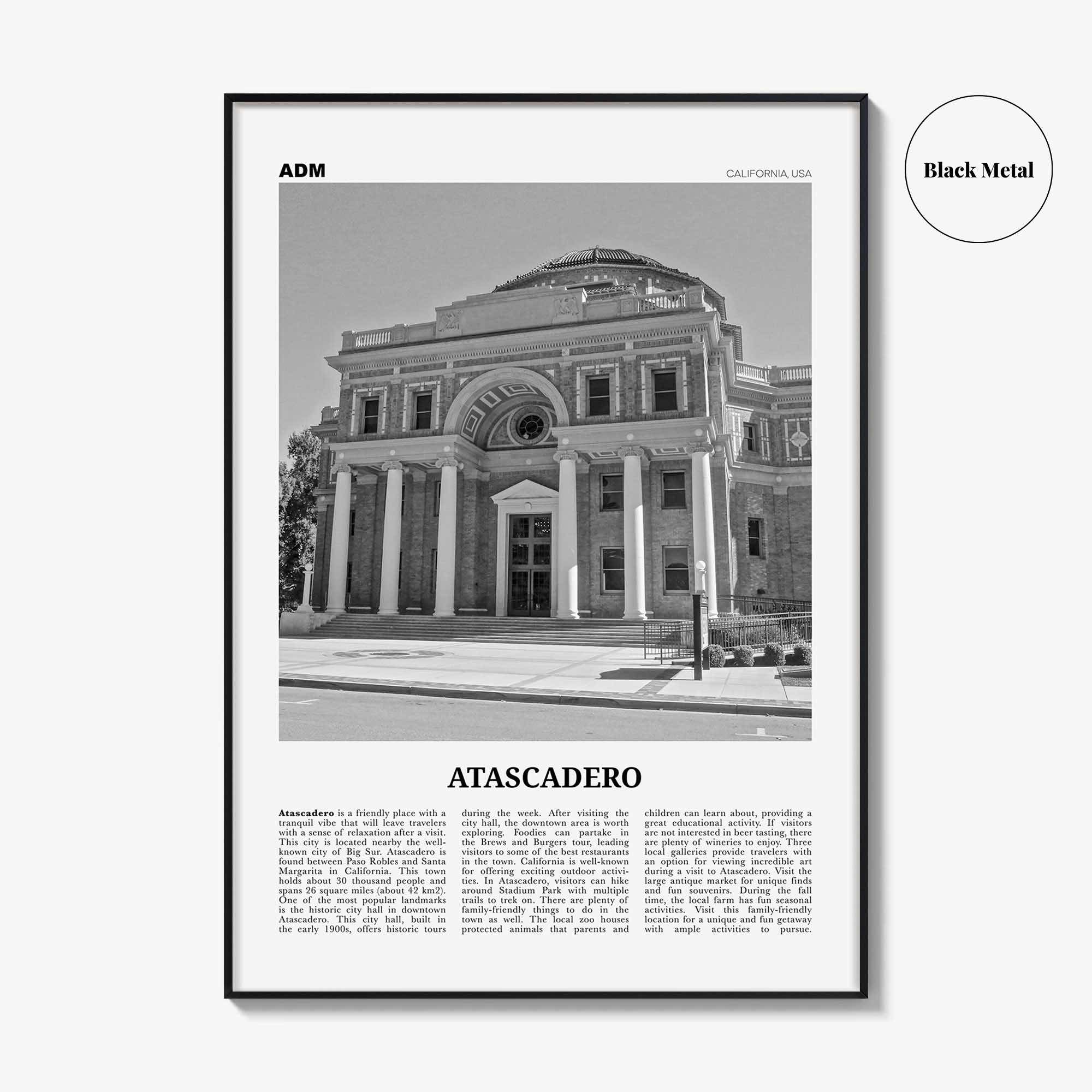 Atascadero Print Black and White, Atascadero Wall Art, Atascadero Poster, Atascadero Photo, Atascadero Décor, Atascadero Map, California USA