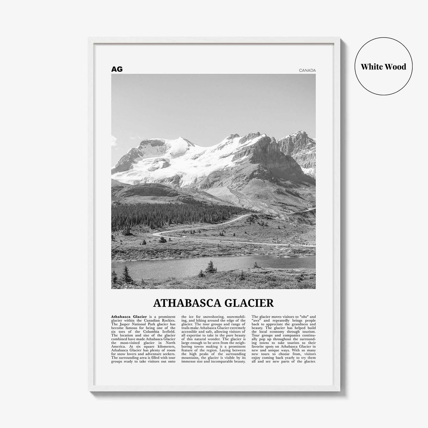 Athabasca Glacier Print Black and White, Athabasca Wall Art, Athabasca Poster, Athabasca Photo, Athabasca Wall Décor, Athabasca Map, Canada