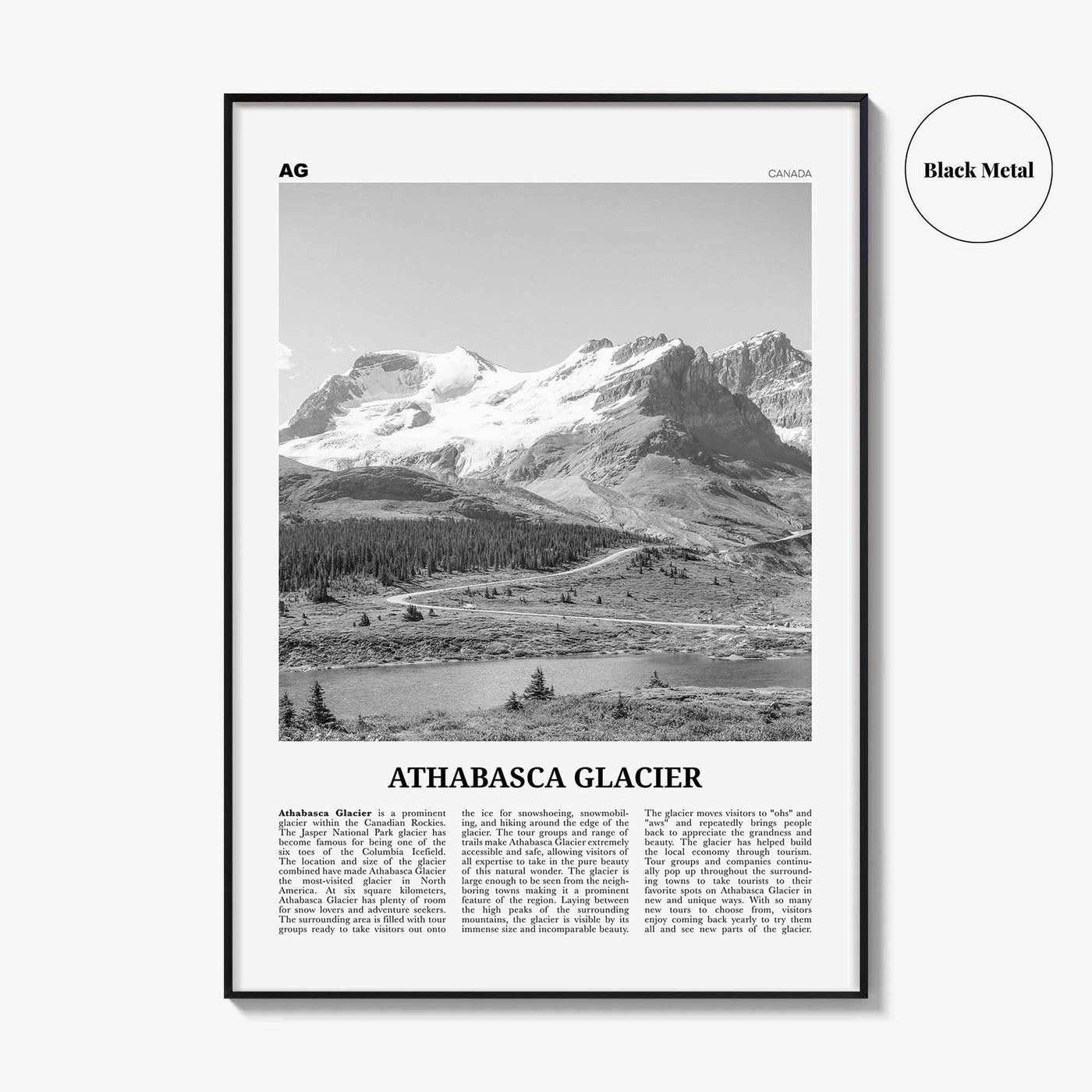 Athabasca Glacier Print Black and White, Athabasca Wall Art, Athabasca Poster, Athabasca Photo, Athabasca Wall Décor, Athabasca Map, Canada