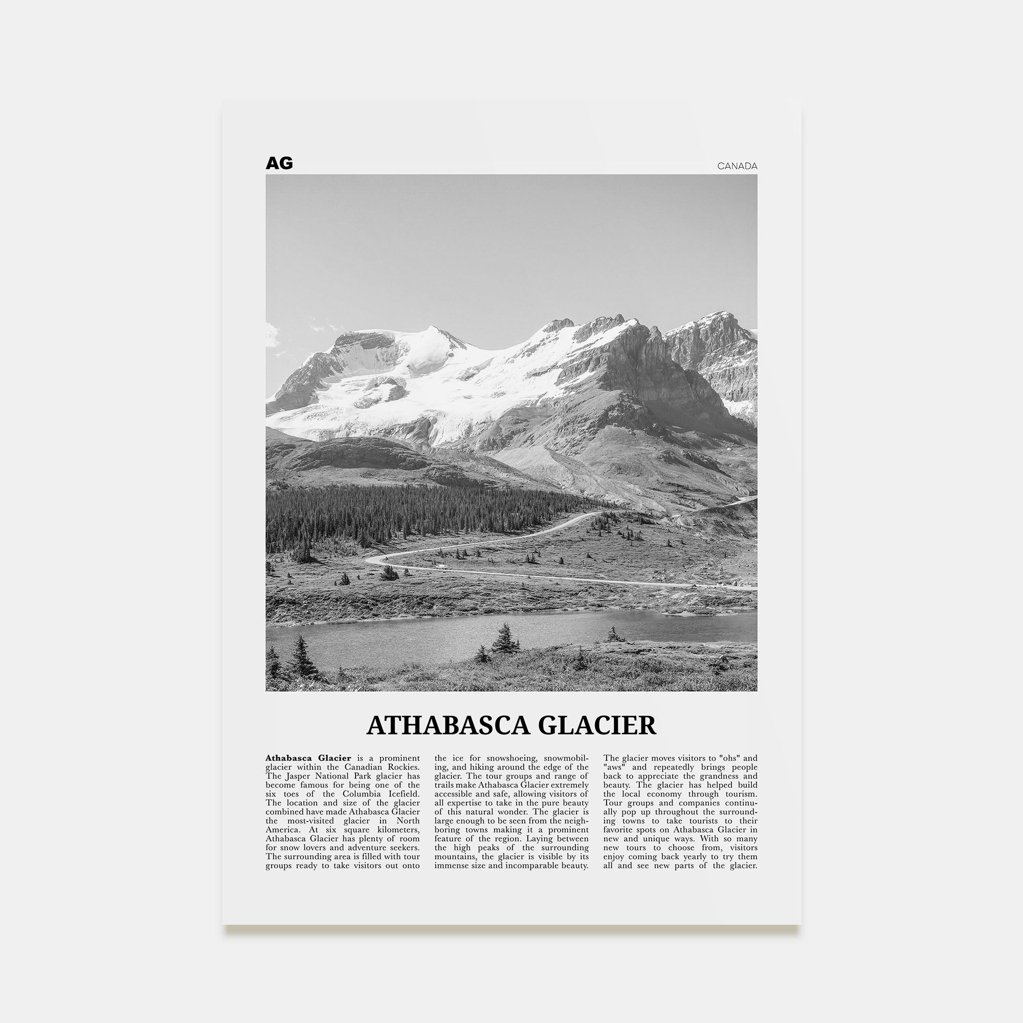 Athabasca Glacier Travel B&W Poster