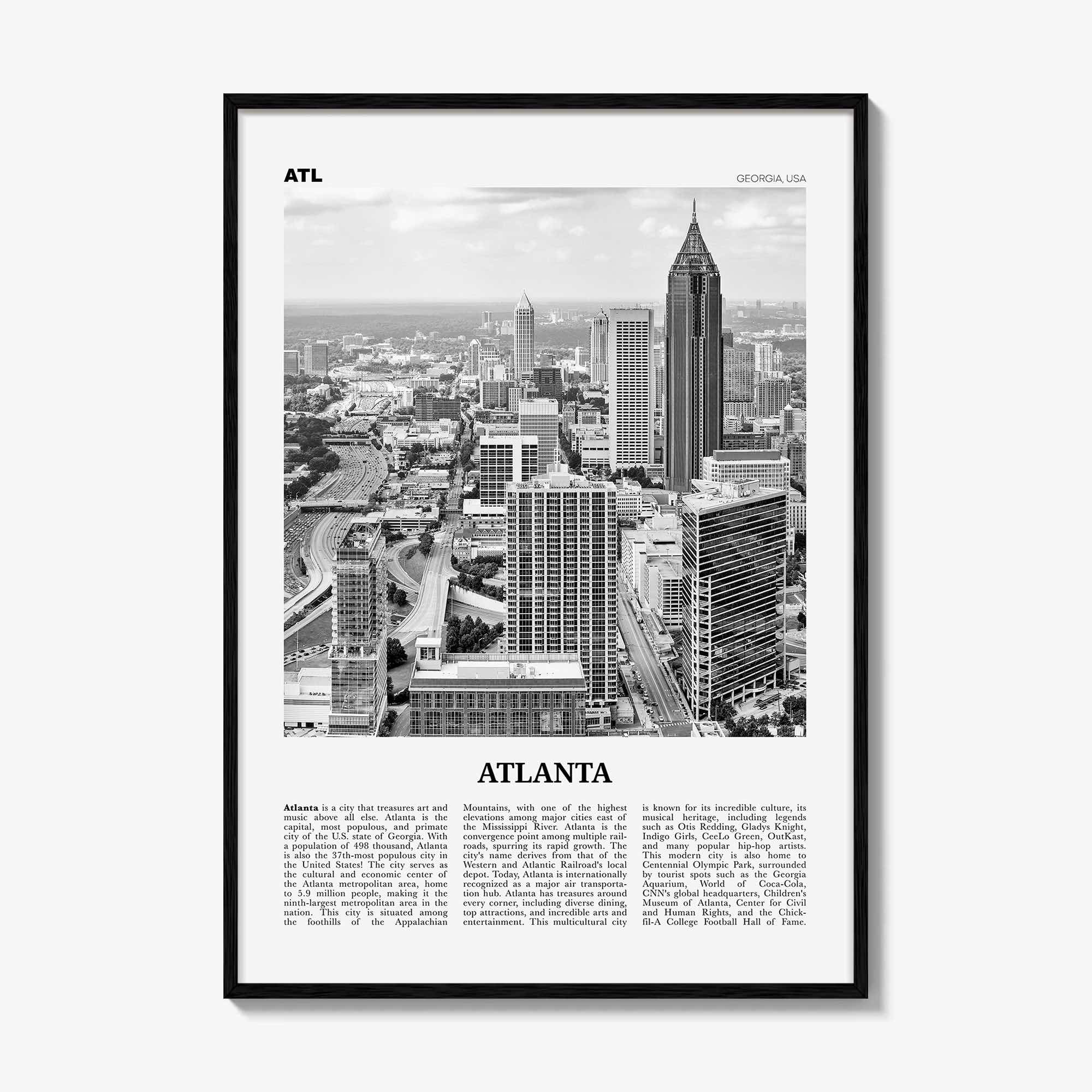 Atlanta Print Black and White No 1, Atlanta Wall Art, Atlanta Poster, Atlanta Photo, Atlanta, Georgia, USA, United States, North America