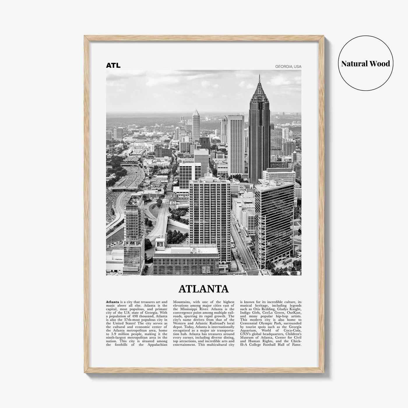 Atlanta Print Black and White No 1, Atlanta Wall Art, Atlanta Poster, Atlanta Photo, Atlanta, Georgia, USA, United States, North America