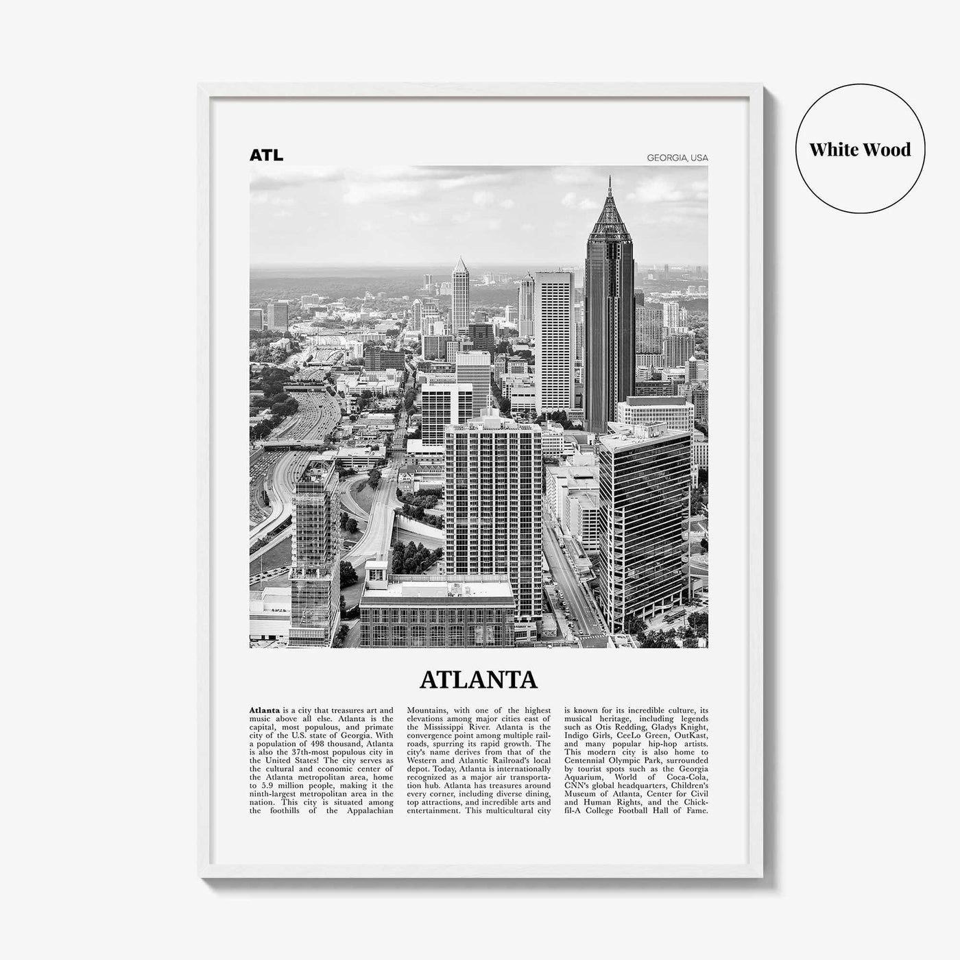 Atlanta Print Black and White No 1, Atlanta Wall Art, Atlanta Poster, Atlanta Photo, Atlanta, Georgia, USA, United States, North America