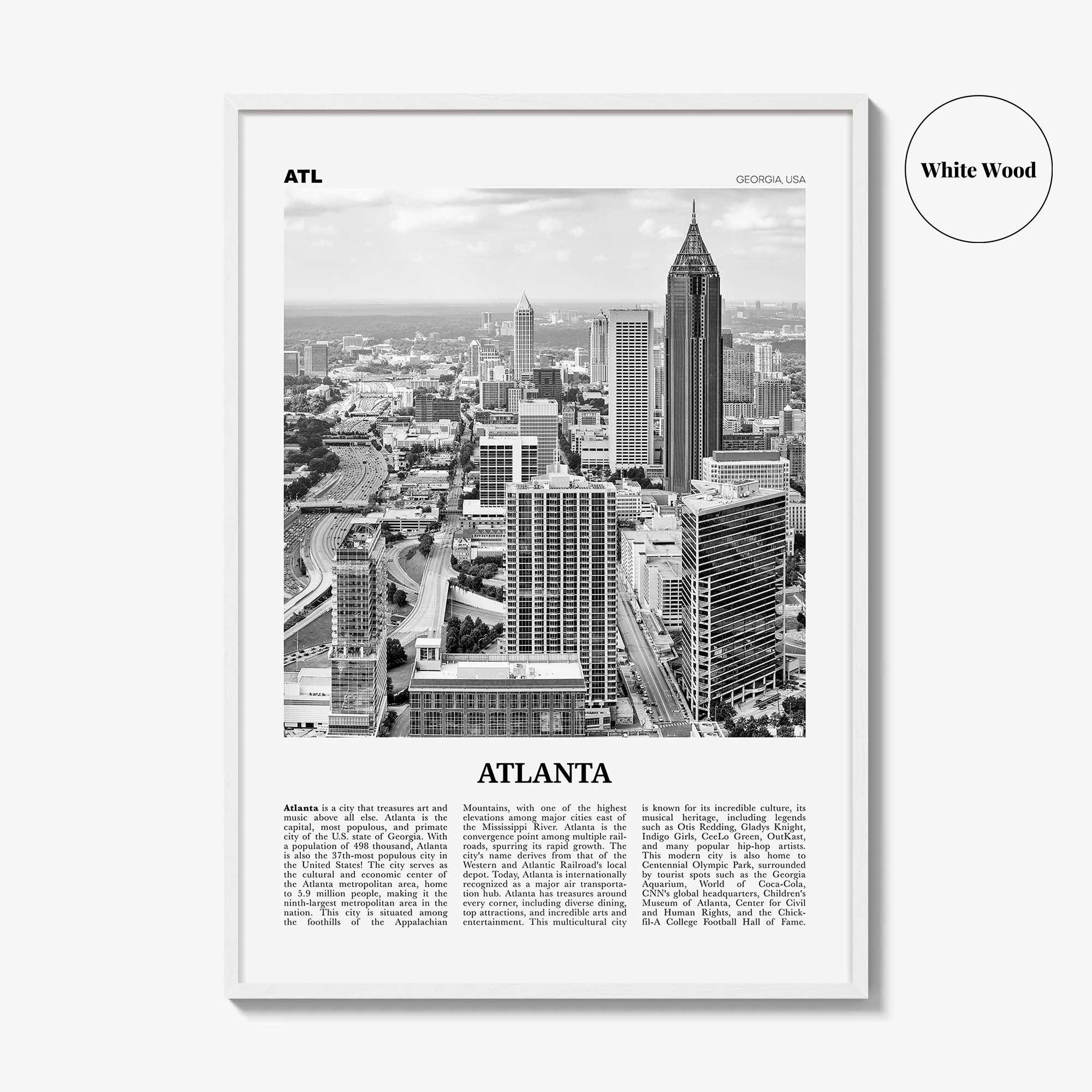 Atlanta Print Black and White No 1, Atlanta Wall Art, Atlanta Poster, Atlanta Photo, Atlanta, Georgia, USA, United States, North America
