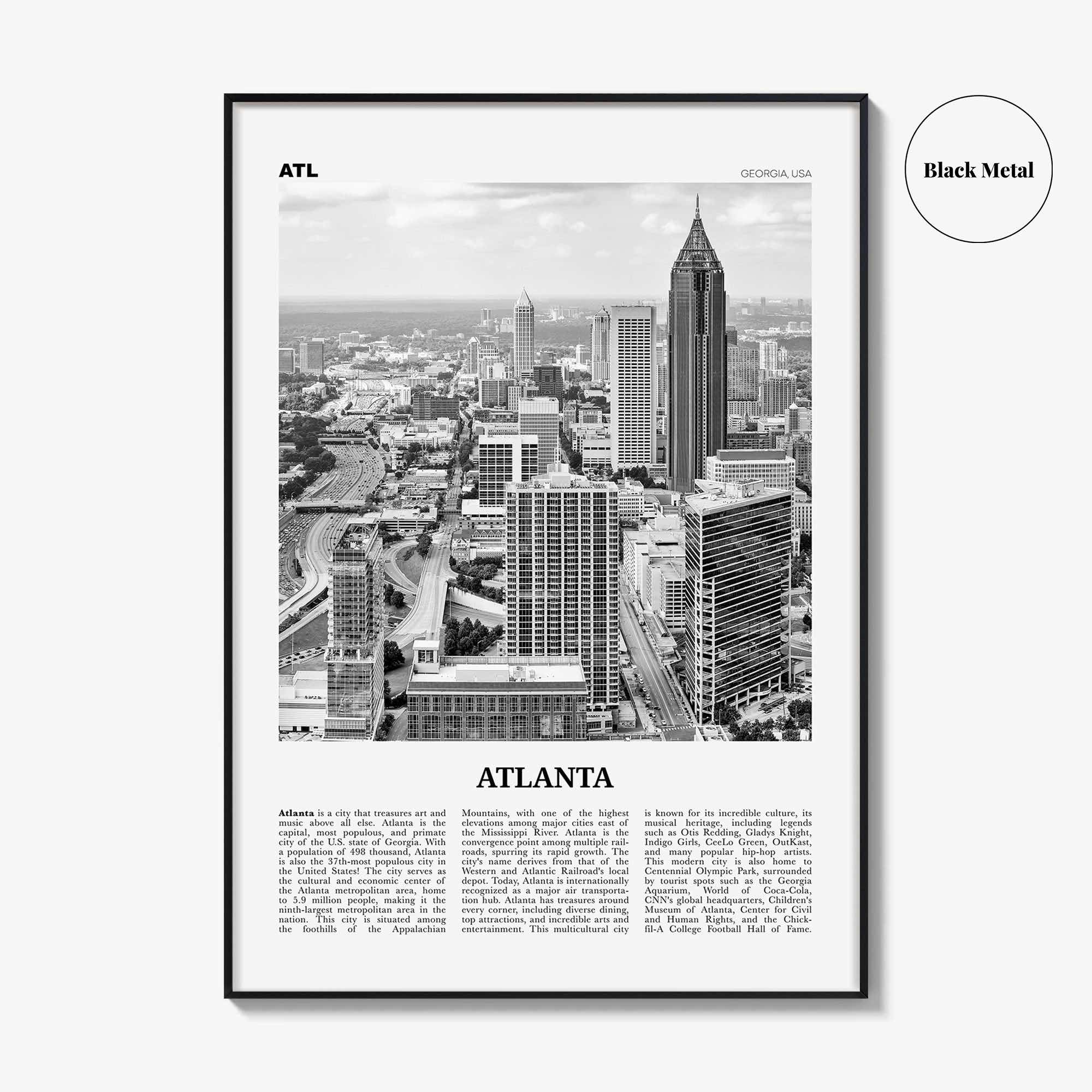 Atlanta Print Black and White No 1, Atlanta Wall Art, Atlanta Poster, Atlanta Photo, Atlanta, Georgia, USA, United States, North America