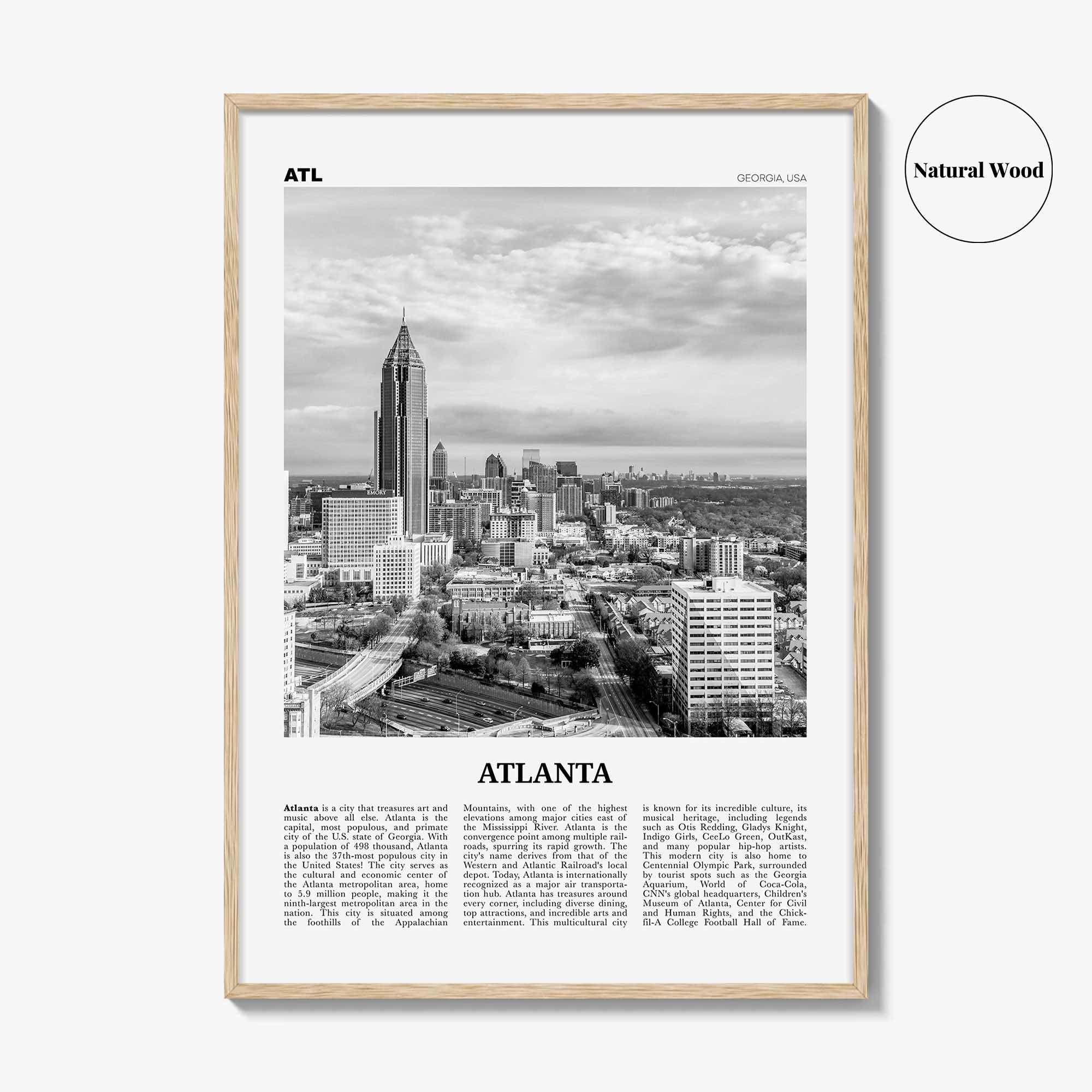 Atlanta Print Black and White No 2, Atlanta Wall Art, Atlanta Poster, Atlanta Photo, Atlanta, Georgia, USA, United States, North America