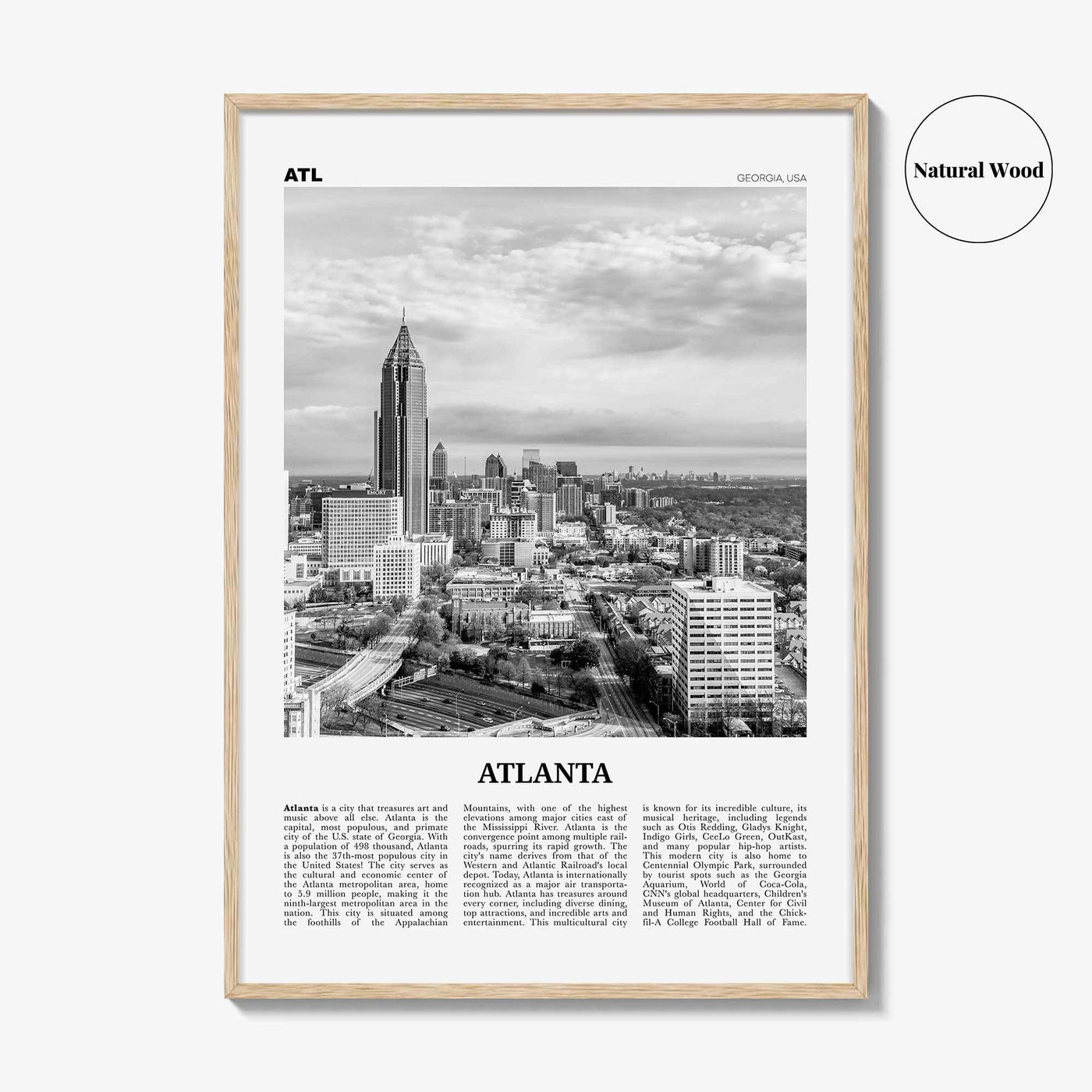Atlanta Print Black and White No 2, Atlanta Wall Art, Atlanta Poster, Atlanta Photo, Atlanta, Georgia, USA, United States, North America