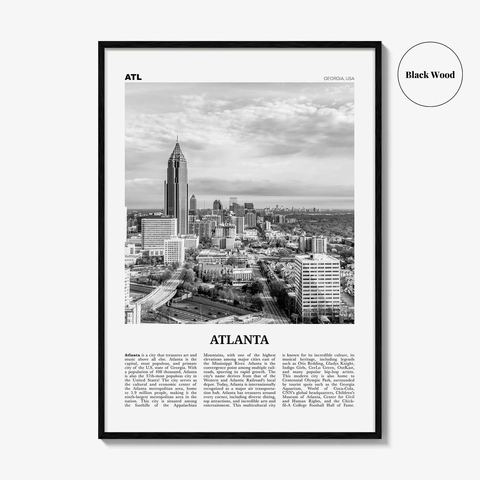 Atlanta Print Black and White No 2, Atlanta Wall Art, Atlanta Poster, Atlanta Photo, Atlanta, Georgia, USA, United States, North America
