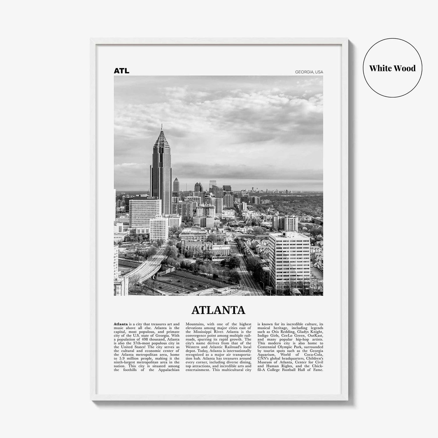 Atlanta Print Black and White No 2, Atlanta Wall Art, Atlanta Poster, Atlanta Photo, Atlanta, Georgia, USA, United States, North America