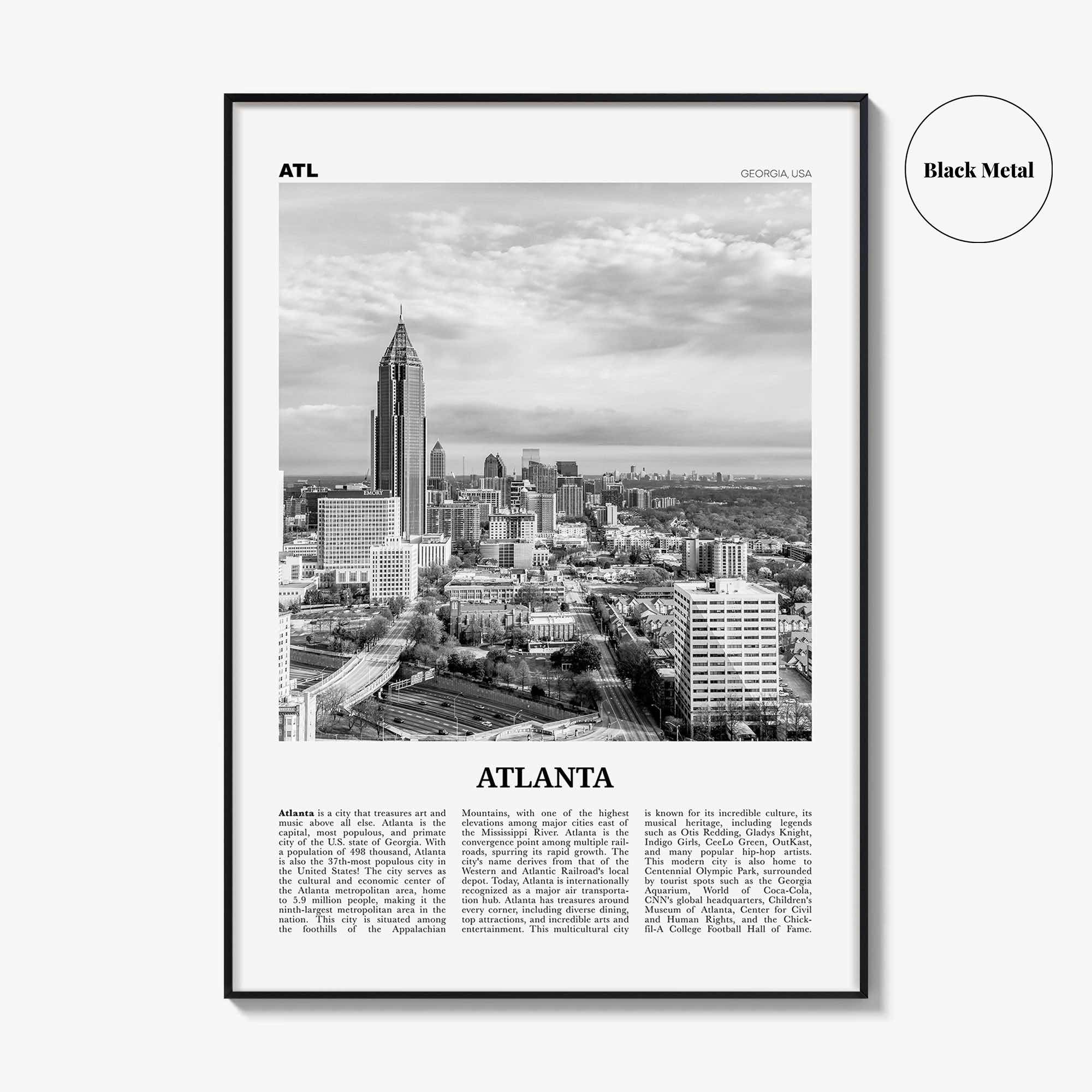 Atlanta Print Black and White No 2, Atlanta Wall Art, Atlanta Poster, Atlanta Photo, Atlanta, Georgia, USA, United States, North America