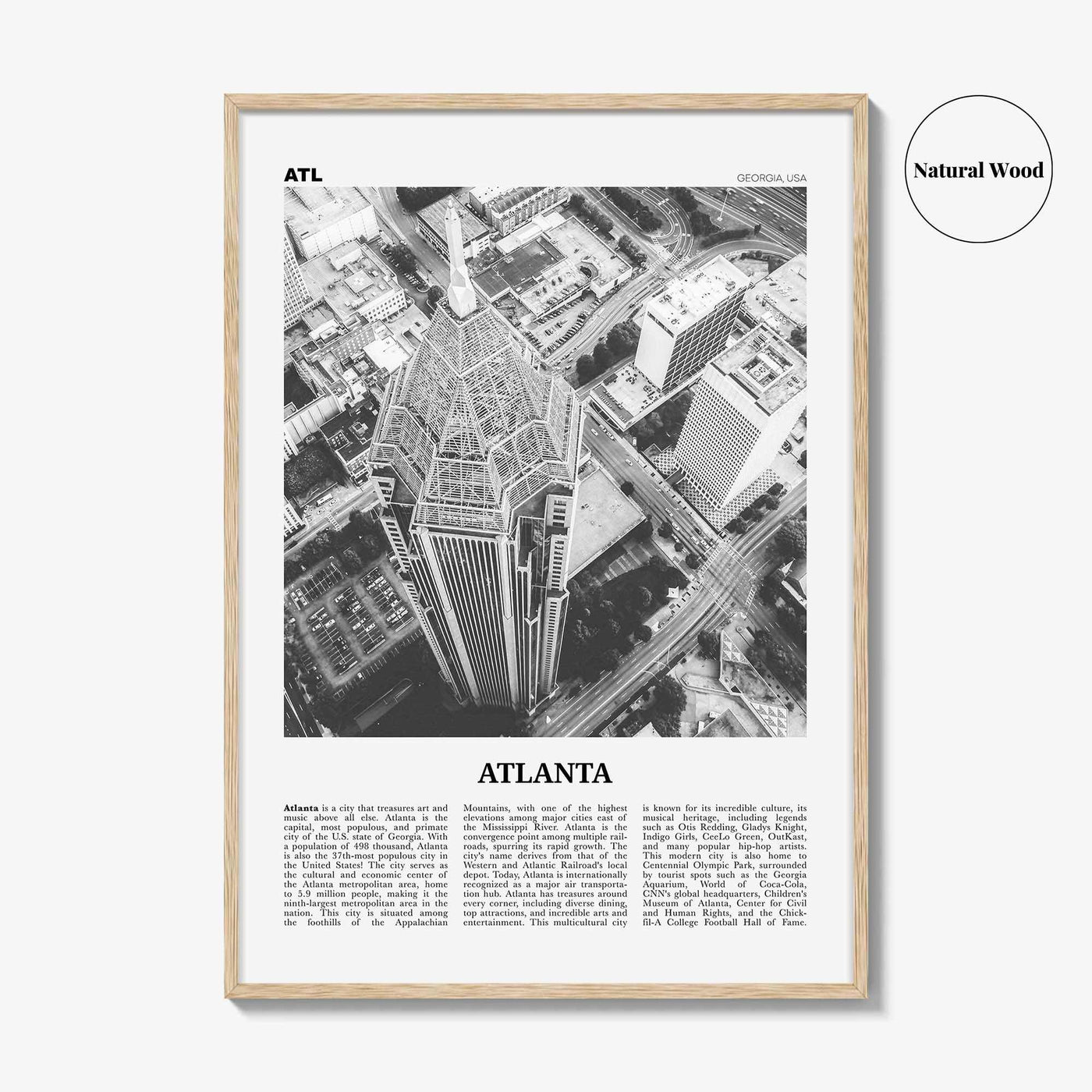 Atlanta Print Black and White No 3, Atlanta Wall Art, Atlanta Poster, Atlanta Photo, Atlanta, Georgia, USA, United States, North America