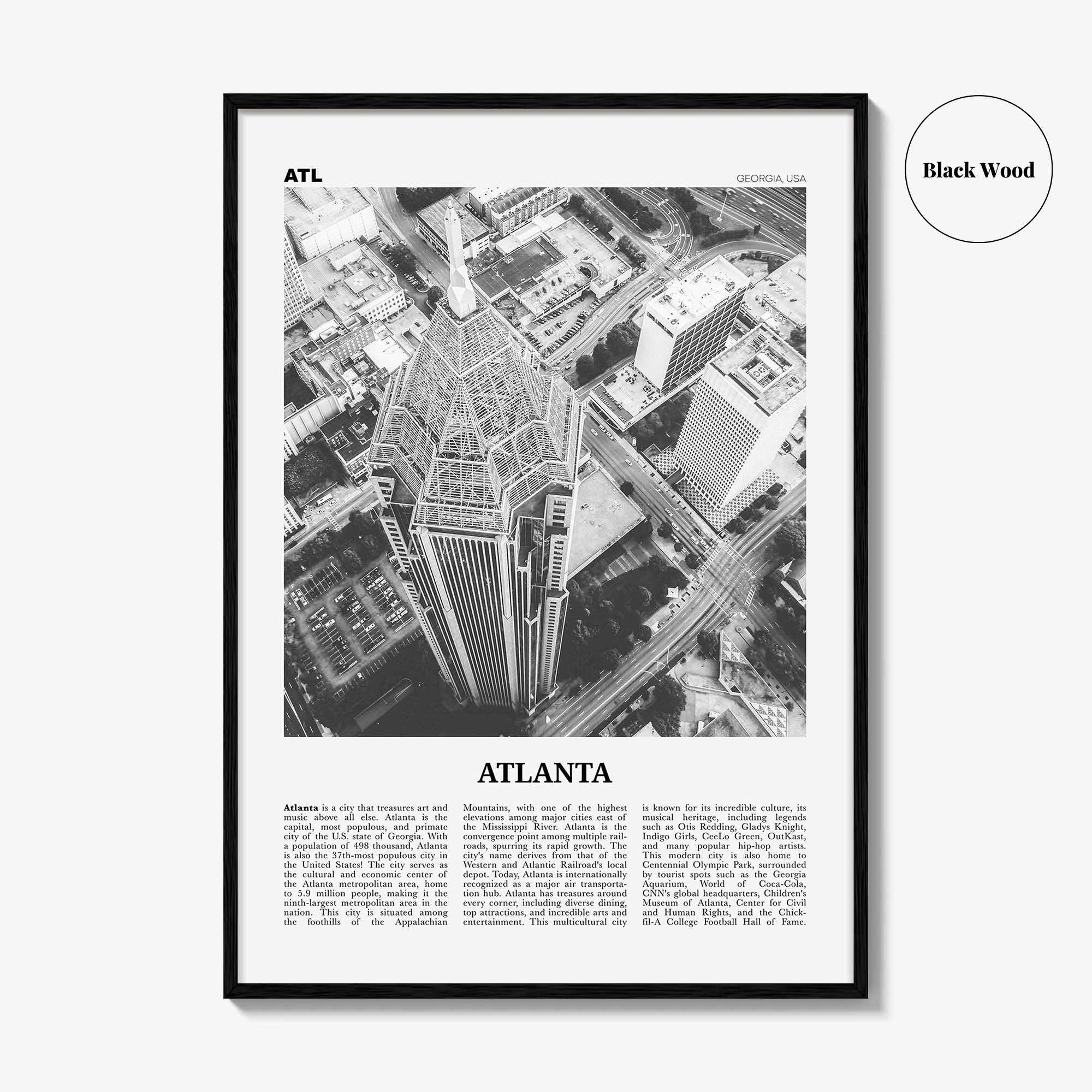 Atlanta Print Black and White No 3, Atlanta Wall Art, Atlanta Poster, Atlanta Photo, Atlanta, Georgia, USA, United States, North America