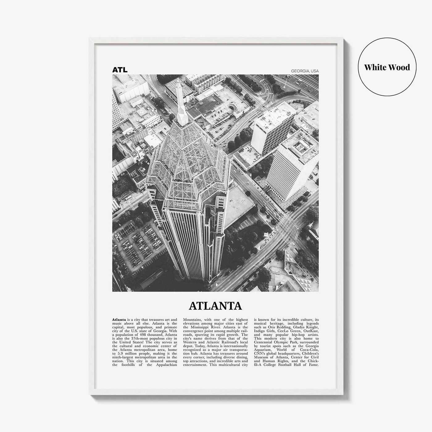 Atlanta Print Black and White No 3, Atlanta Wall Art, Atlanta Poster, Atlanta Photo, Atlanta, Georgia, USA, United States, North America