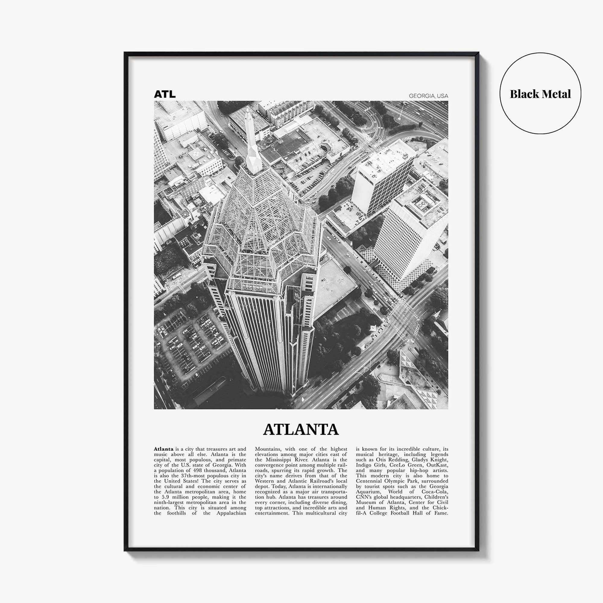 Atlanta Print Black and White No 3, Atlanta Wall Art, Atlanta Poster, Atlanta Photo, Atlanta, Georgia, USA, United States, North America