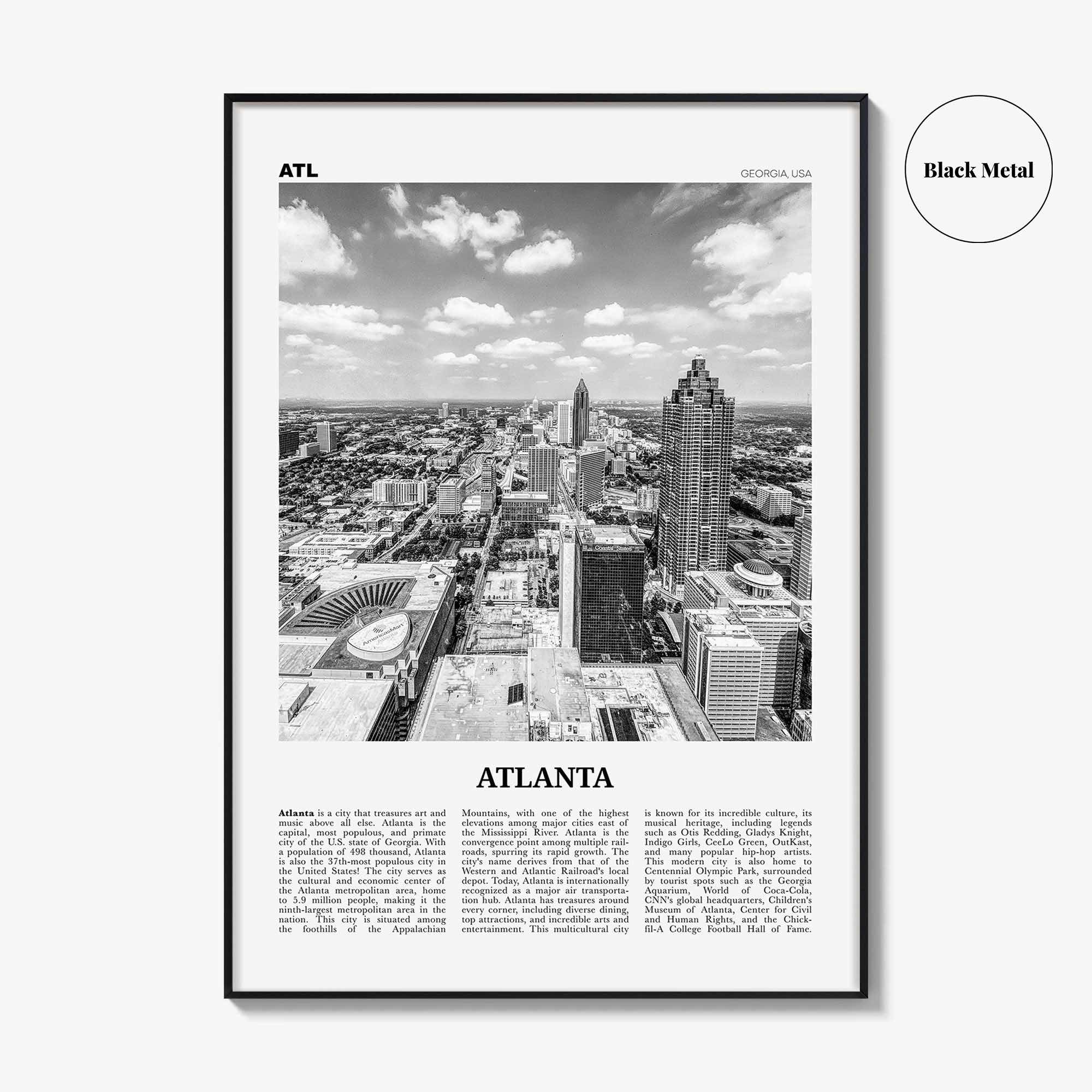 Atlanta Print Black and White No 4, Atlanta Wall Art, Atlanta Poster, Atlanta Photo, Atlanta, Georgia, USA, United States, North America