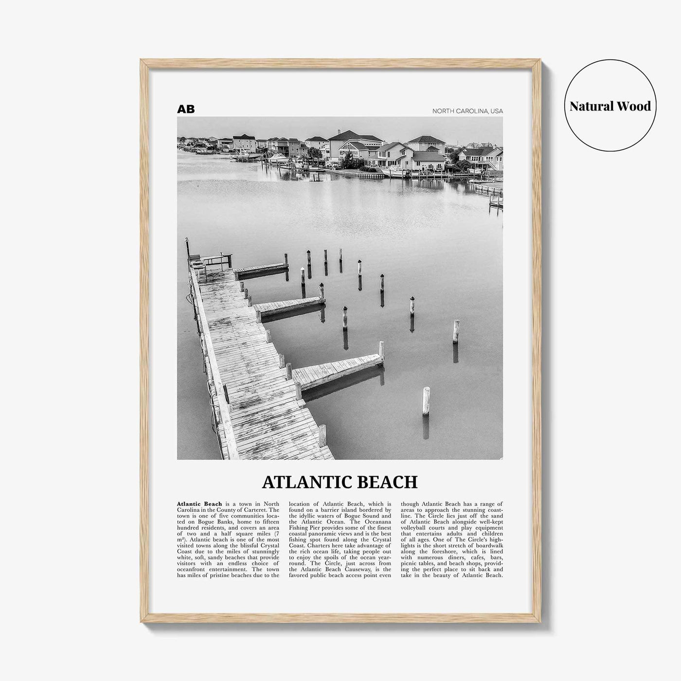 Atlantic Beach Print Black and White, Atlantic Beach Wall Art, Atlantic Beach Poster, Atlantic Beach Photo, Atlantic Map, North Carolina