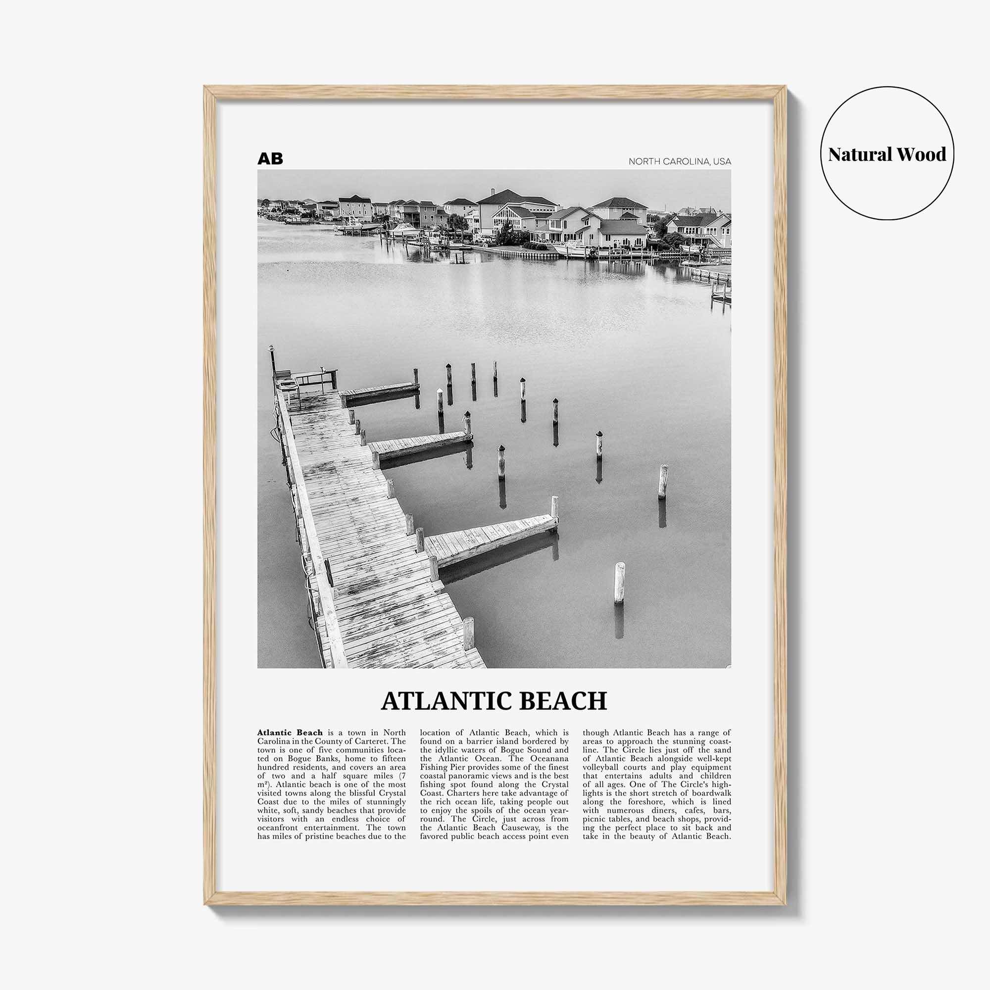 Atlantic Beach Print Black and White, Atlantic Beach Wall Art, Atlantic Beach Poster, Atlantic Beach Photo, Atlantic Map, North Carolina