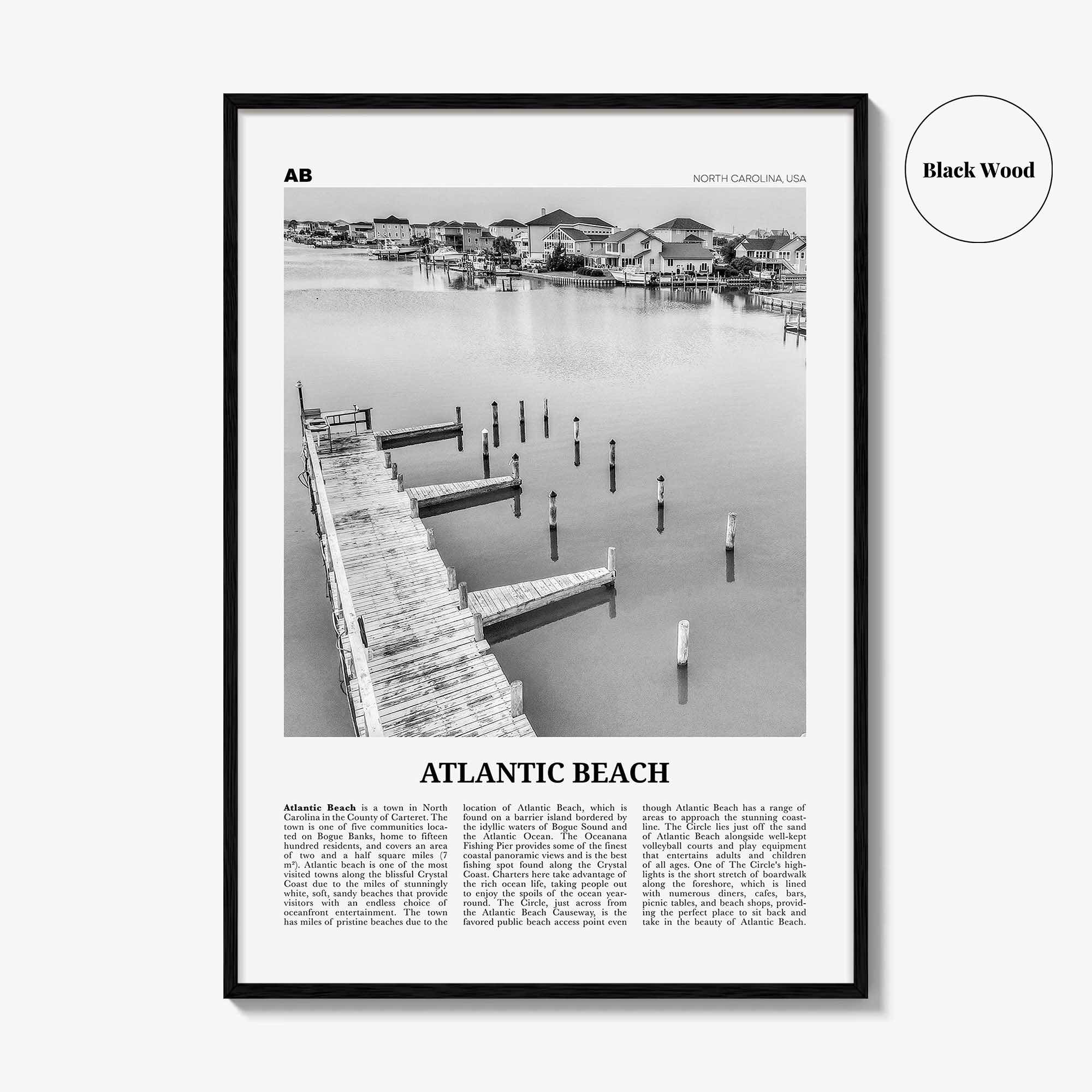 Atlantic Beach Print Black and White, Atlantic Beach Wall Art, Atlantic Beach Poster, Atlantic Beach Photo, Atlantic Map, North Carolina